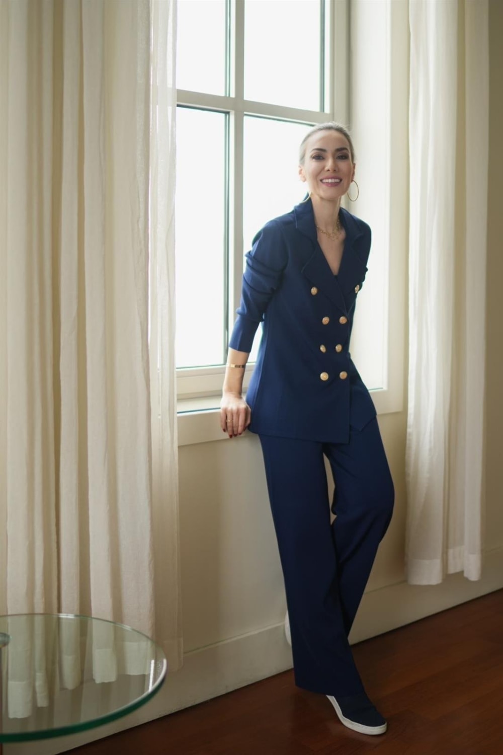 Peraluna-Styleboom X Katherine Blazer Çelik Örgü Klasik Kesim Düğmeli Blazer Kadın Triko Ceket -Ceket-1-Milagron.com