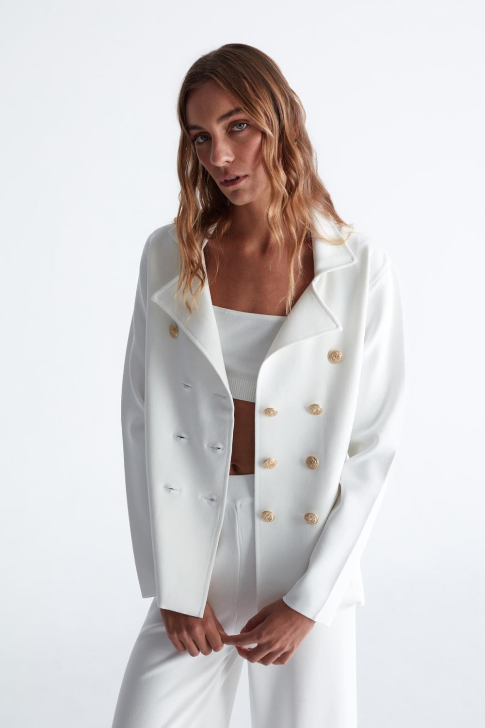 Peraluna-Styleboom X Katherine Blazer Çelik Örgü Klasik Kesim Düğmeli Blazer Kadın Triko Ceket -Ceket-16-Milagron.com