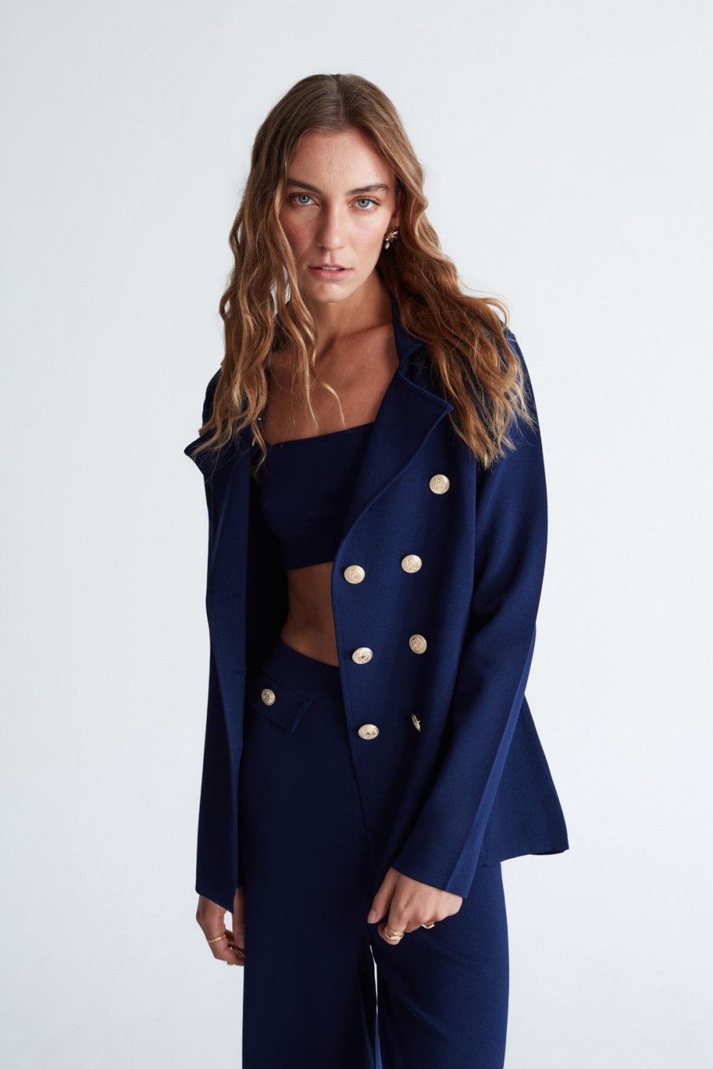 Peraluna-Styleboom X Katherine Blazer Çelik Örgü Klasik Kesim Düğmeli Blazer Kadın Triko Ceket -Ceket-3-Milagron.com