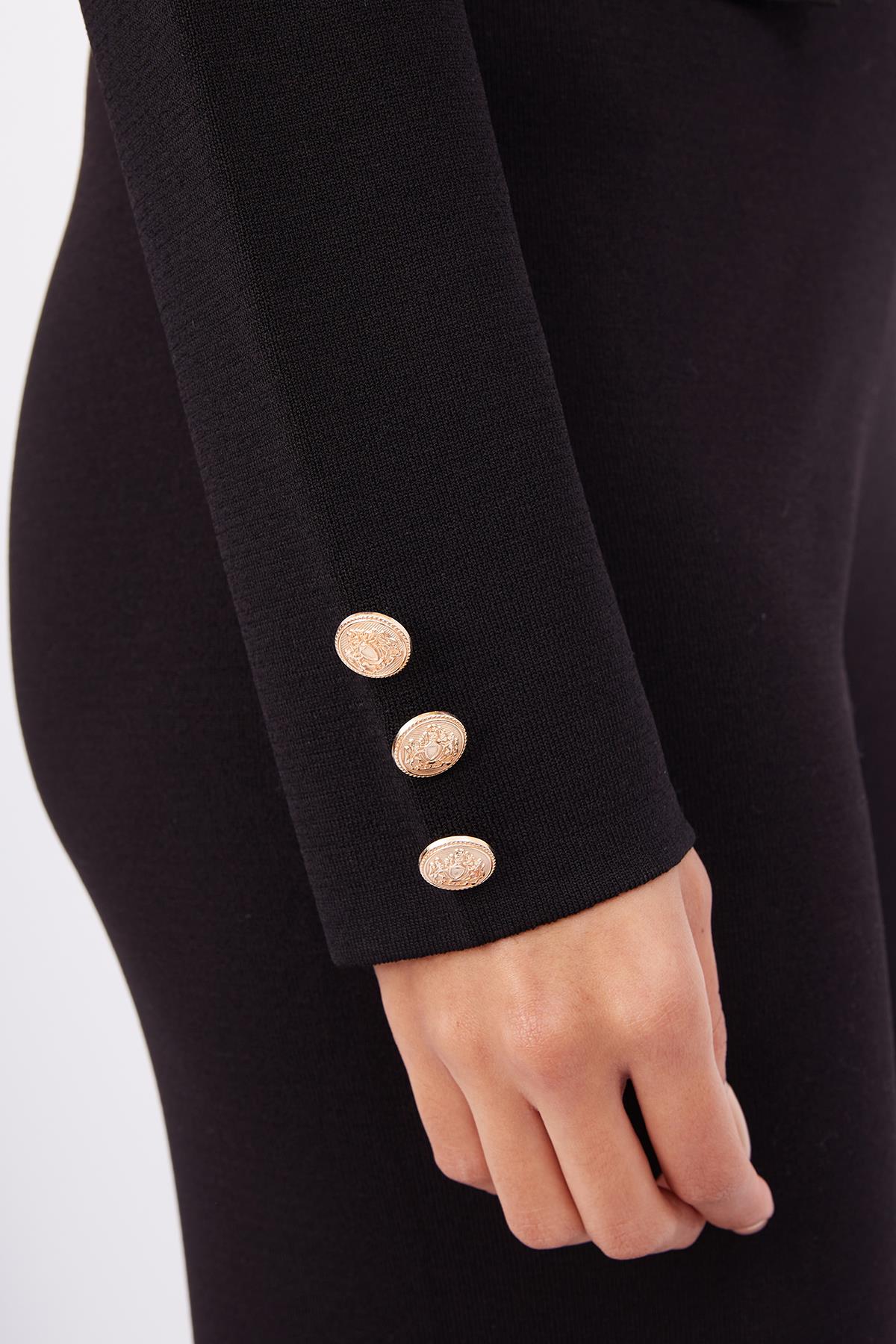 Peraluna-Styleboom X Kathy Blazer Çelik Örgü Crop Kruvaze Blazer Kadın Triko Ceket Siyah-Blazer Ceket-5-Milagron.com