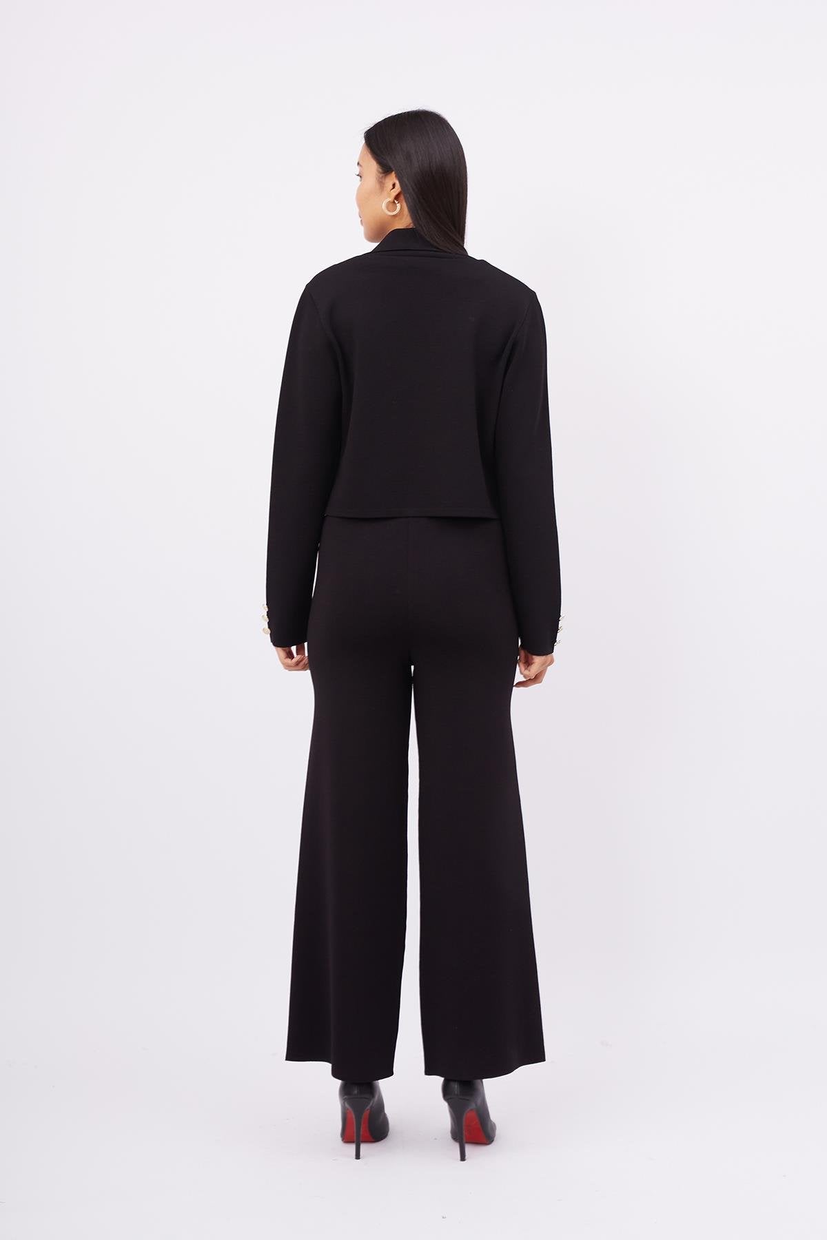 Peraluna-Styleboom X Kathy Blazer Çelik Örgü Crop Kruvaze Blazer Kadın Triko Ceket Siyah-Blazer Ceket-8-Milagron.com