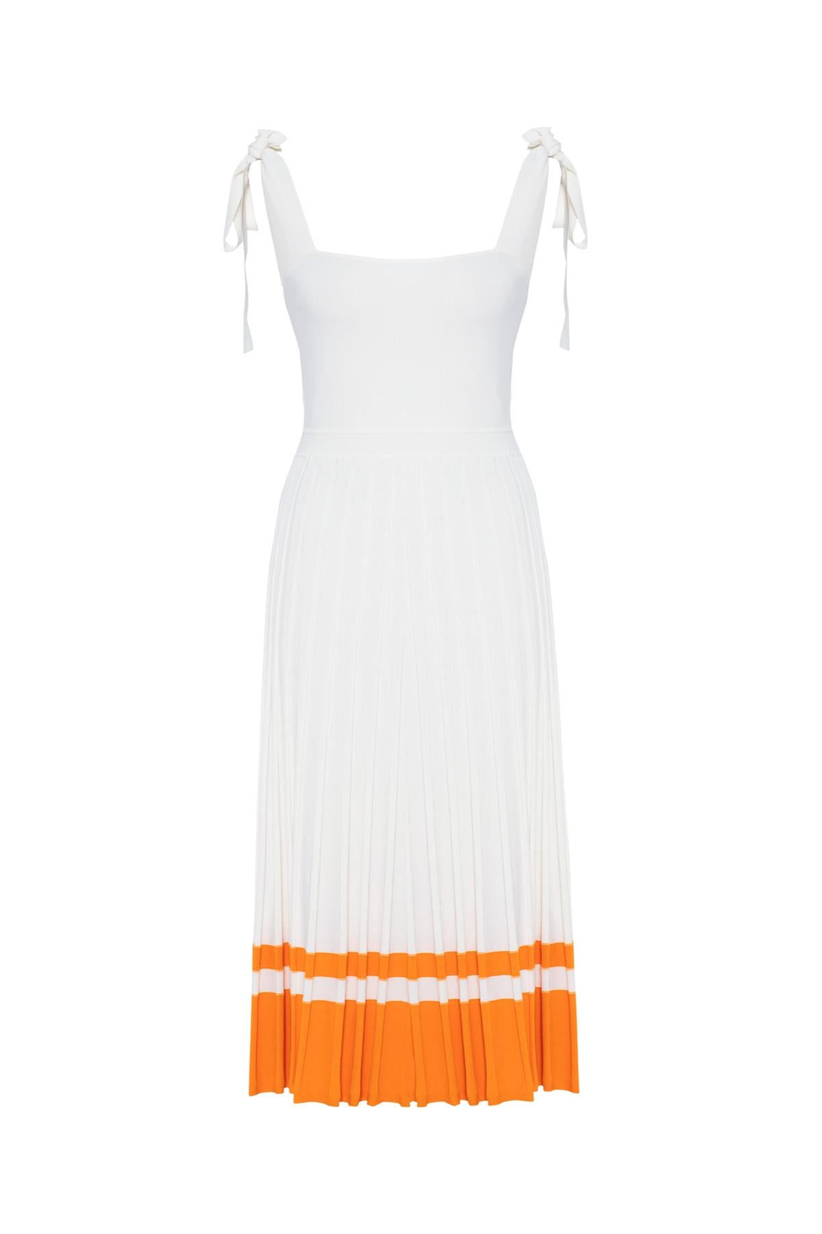 Styleboom X Peraluna Kelly Dress Askılı Bağlama Detaylı Rahat Kesim Midi Boy Yazlık Kadın Triko Elbise - Ekru