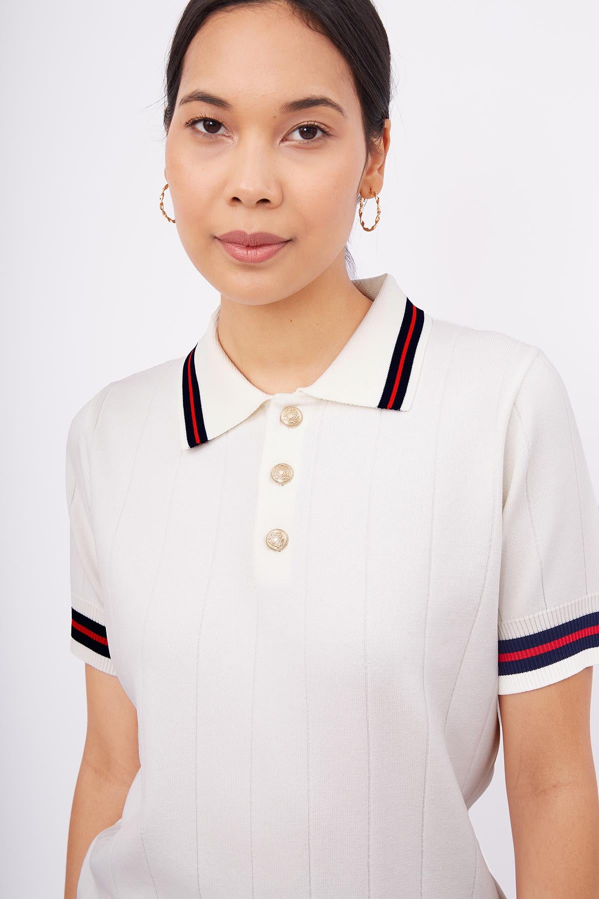 Styleboom X Peraluna Liza Blouse Polo Yaka Kadın Triko Bluz - Ekru