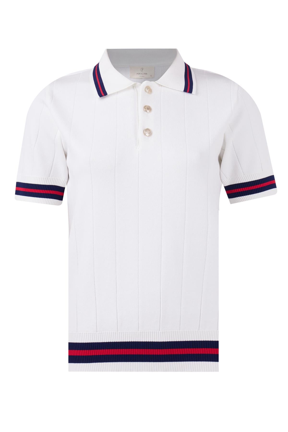 Styleboom X Peraluna Liza Blouse Polo Yaka Kadın Triko Bluz - Ekru