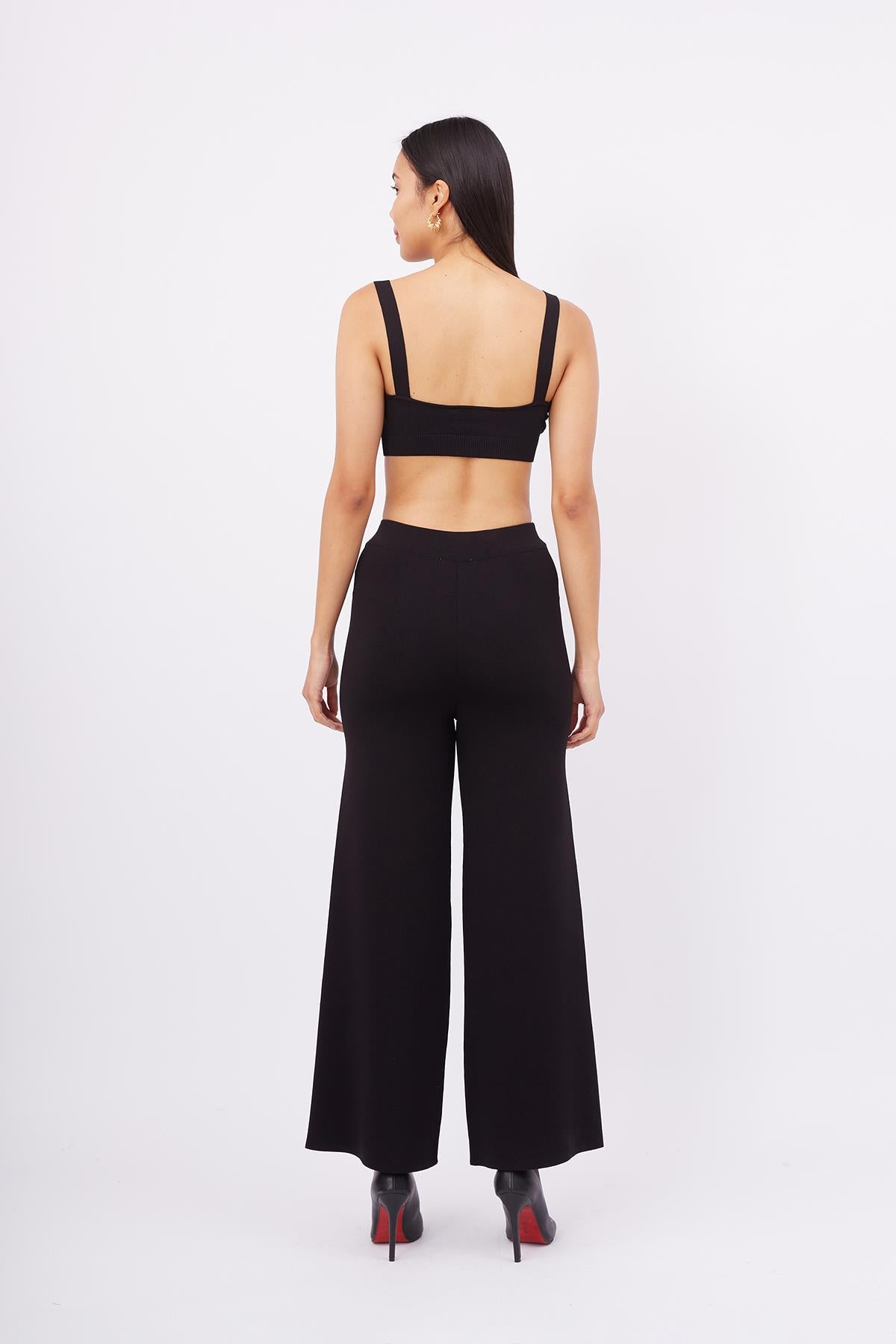 Peraluna-Styleboom X Marlene Trouser Düğme Detaylı Rahat Kesim Kadın Triko Pantolon Siyah-Pantolon-7-Milagron.com