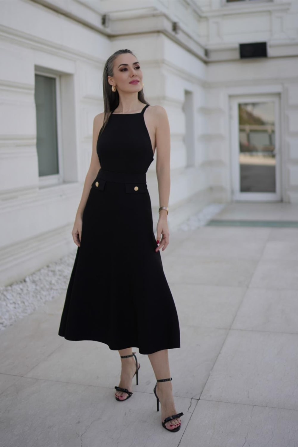 Peraluna-Styleboom X Vivien Skirt Düğme Detaylı Diz Altı Kloş Kadın Triko Etek -Etek-10-Milagron.com