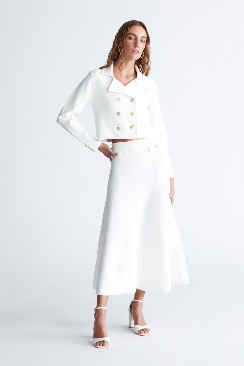 Peraluna-Styleboom X Vivien Skirt Düğme Detaylı Diz Altı Kloş Kadın Triko Etek -Etek-24-Milagron.com