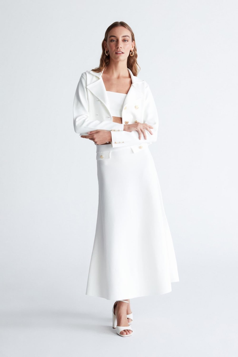 Peraluna-Styleboom X Vivien Skirt Düğme Detaylı Diz Altı Kloş Kadın Triko Etek -Etek-25-Milagron.com