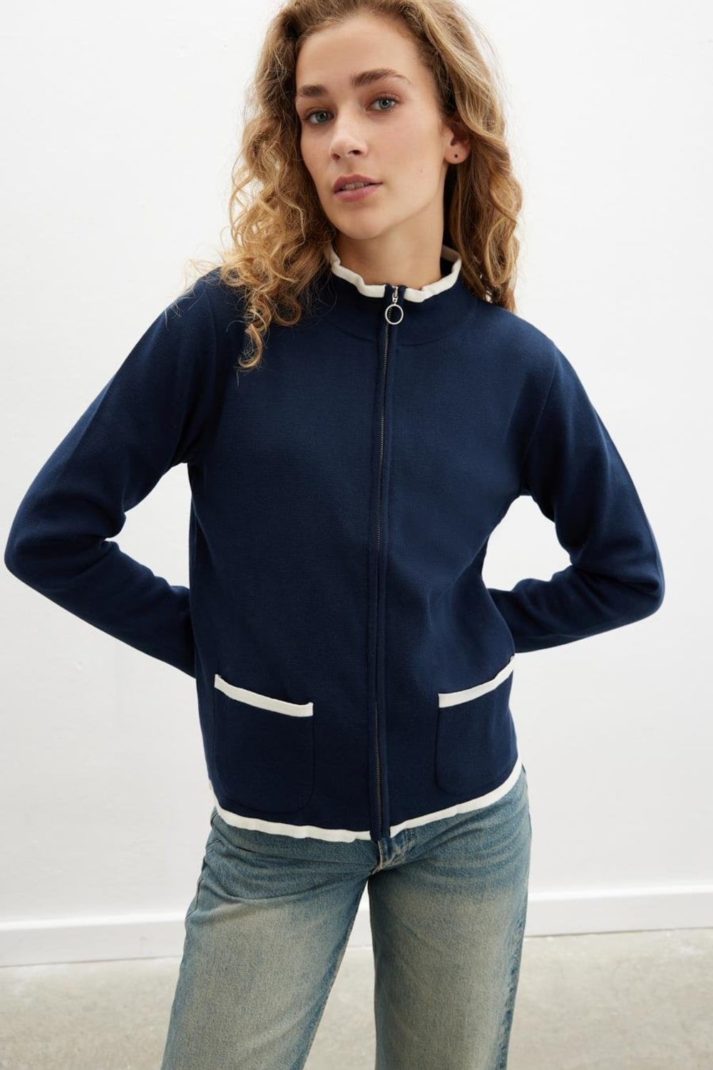 Peraluna-Summer Cardigan Fermuarlı Cepli Organik Pamuk Çelik Örgü Yazlık Kadın Triko Hırka-Kazak & Triko-1-Milagron.com