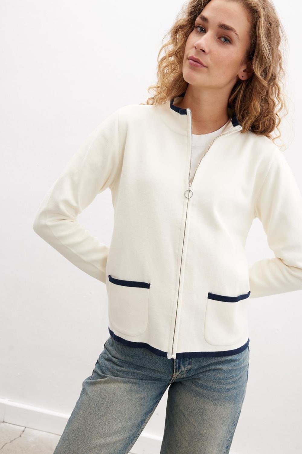 Peraluna-Summer Cardigan Fermuarlı Cepli Organik Pamuk Çelik Örgü Yazlık Kadın Triko Hırka-Kazak & Triko-10-Milagron.com