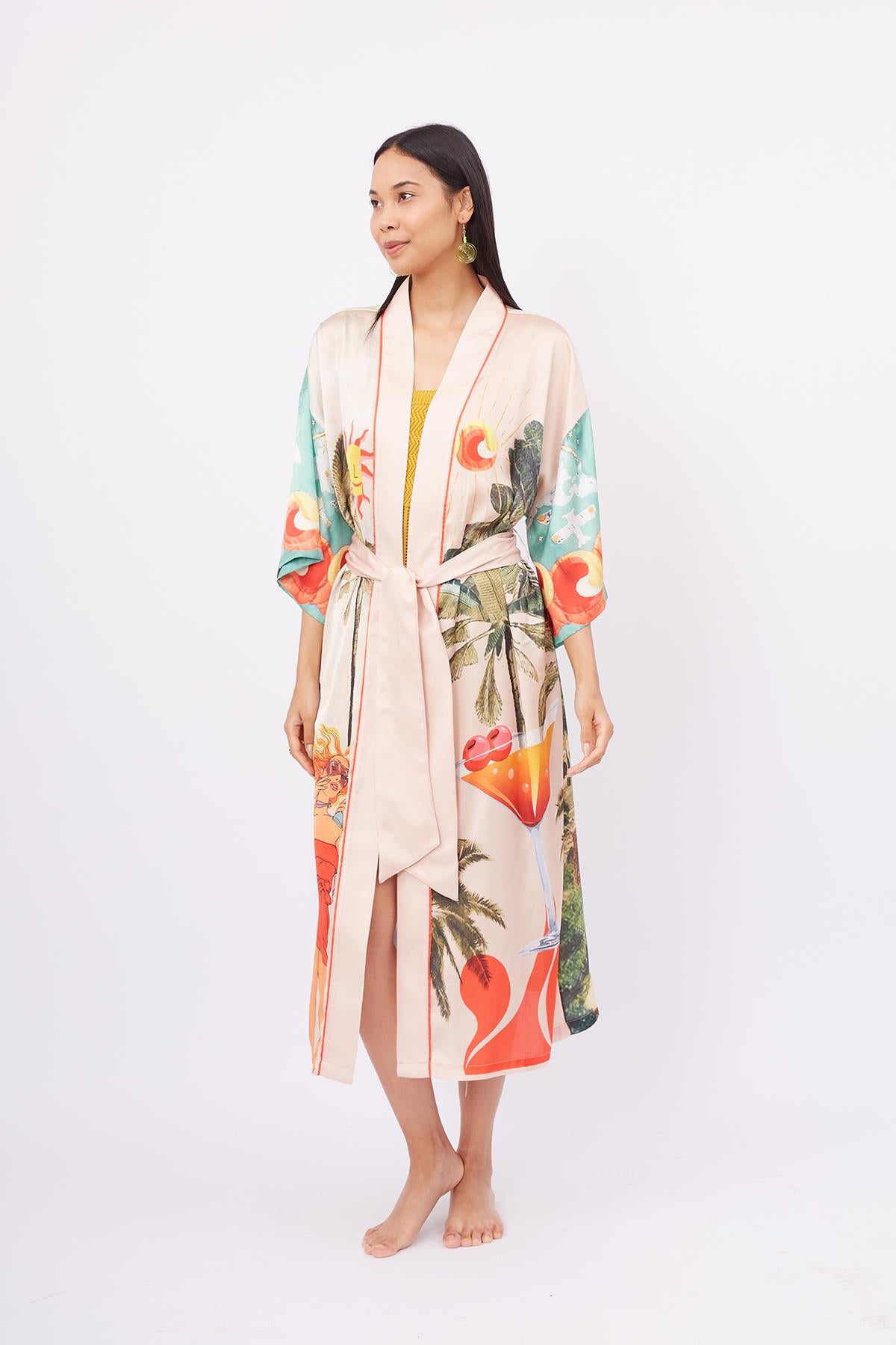 Peraluna-Summer Time Long Ki̇mono Yaz Desenleri Baskılı Uzun Saten Kadın Kimono Çok Renkli-Kimono-6-Milagron.com