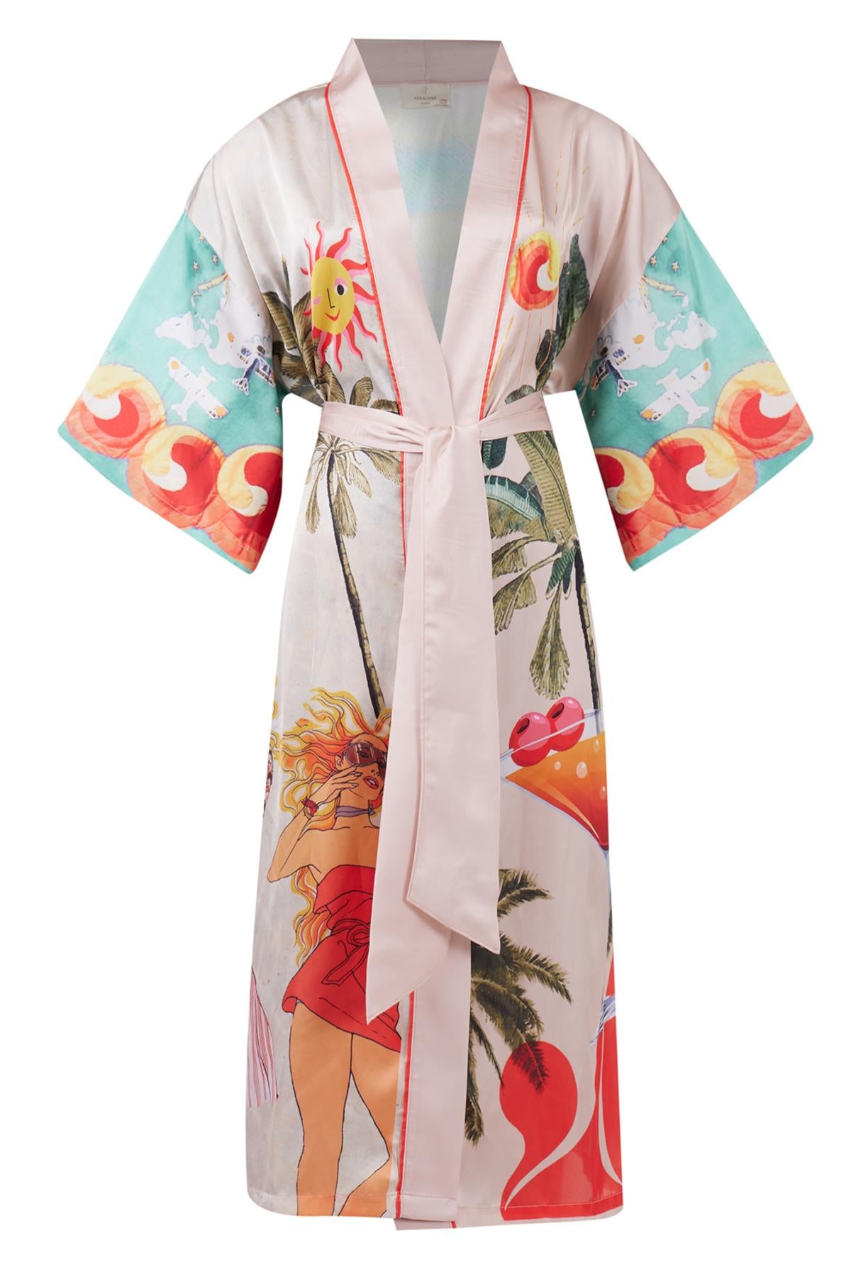 Peraluna-Summer Time Long Ki̇mono Yaz Desenleri Baskılı Uzun Saten Kadın Kimono Çok Renkli-Kimono-8-Milagron.com
