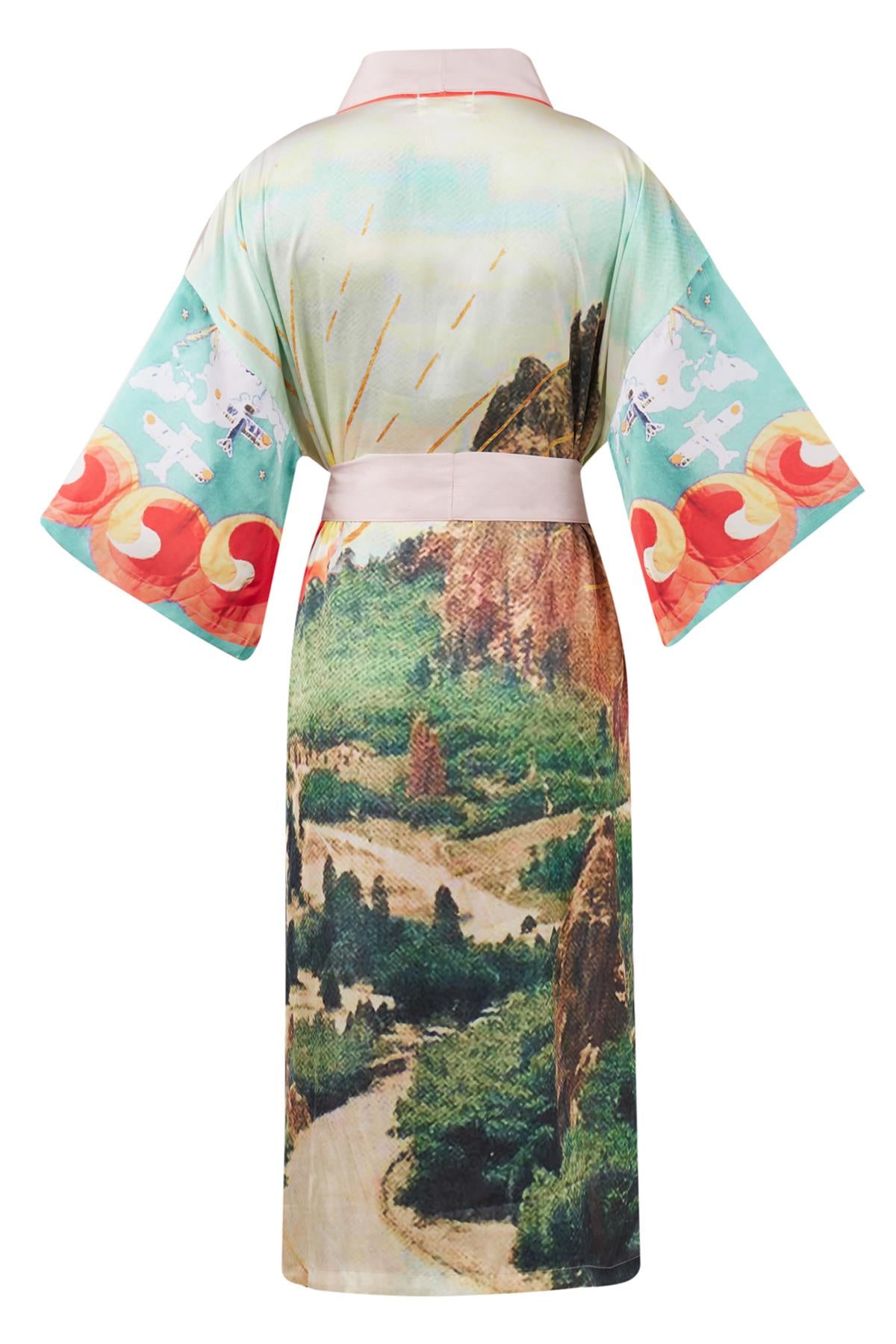 Peraluna-Summer Time Long Ki̇mono Yaz Desenleri Baskılı Uzun Saten Kadın Kimono Çok Renkli-Kimono-9-Milagron.com