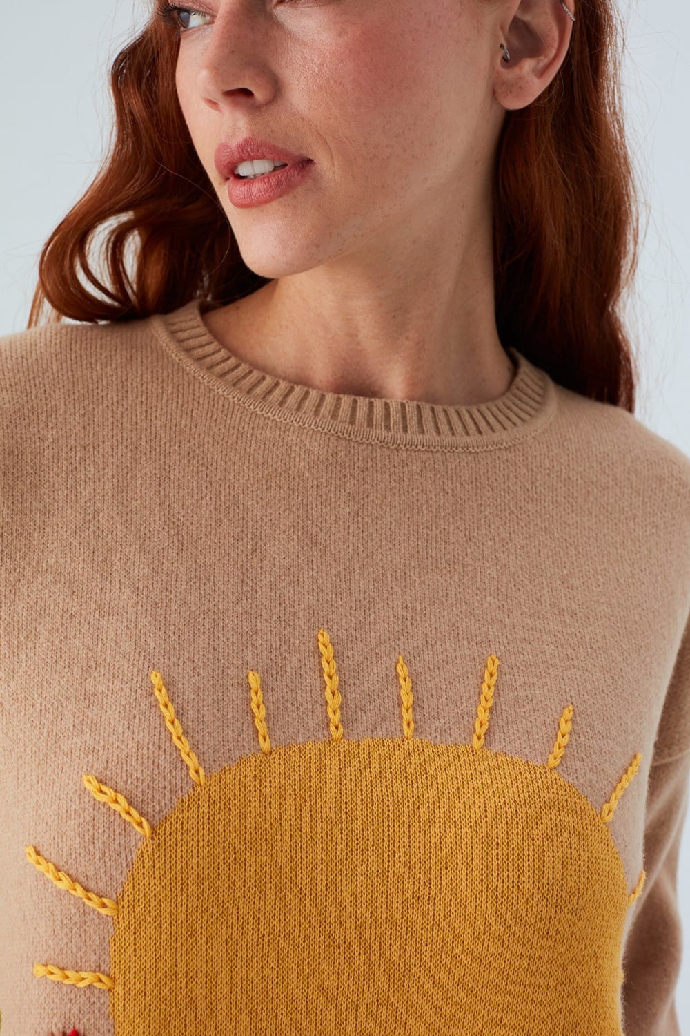 Peraluna-Sunny Pullover El İşlemeli Desenli Kadın Triko Kazak-Kazak & Triko-3-Milagron.com