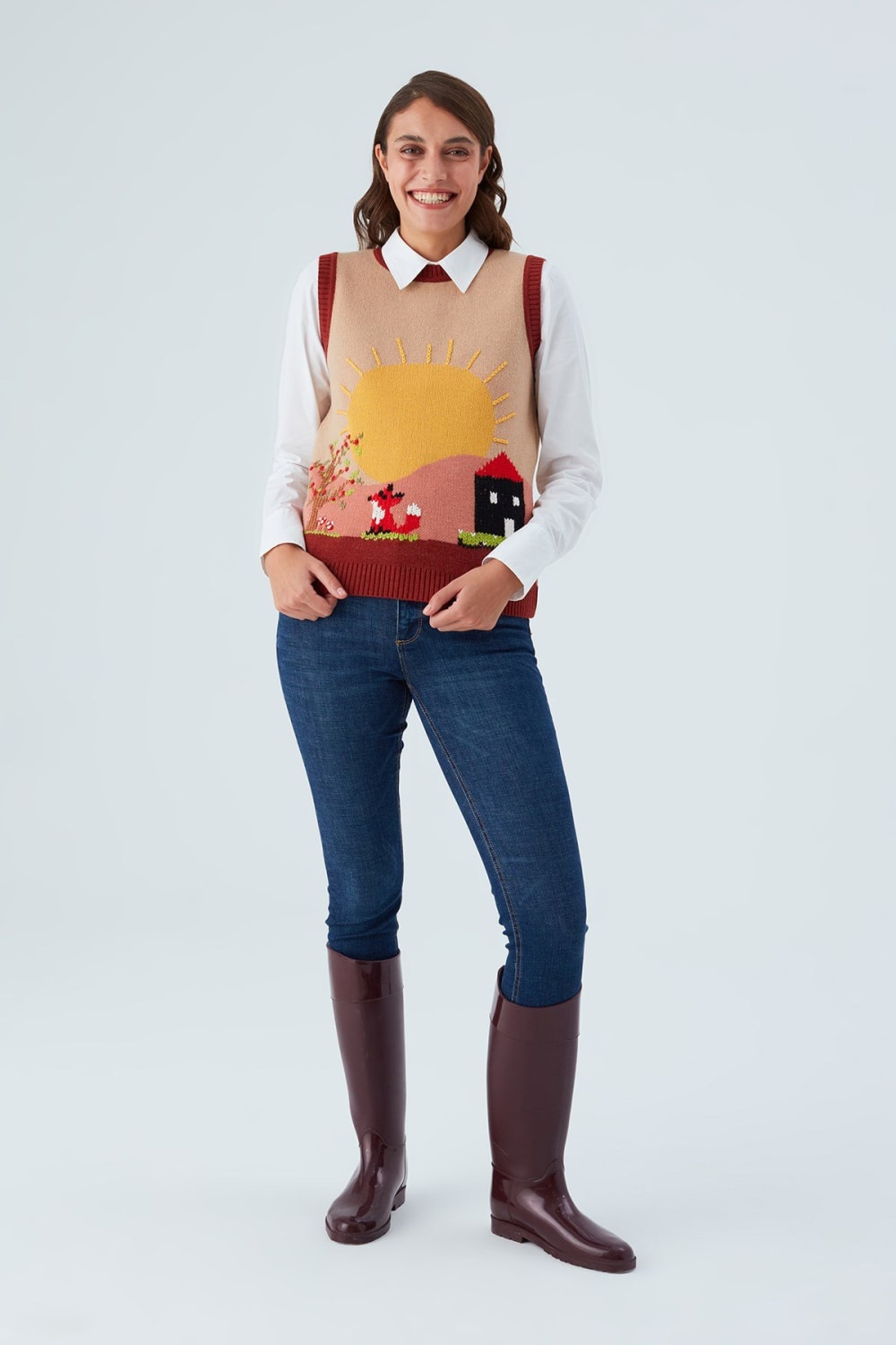 Peraluna-Sunny Vest El İşlemeli Kadın Triko Süveter-Kazak & Triko-1-Milagron.com