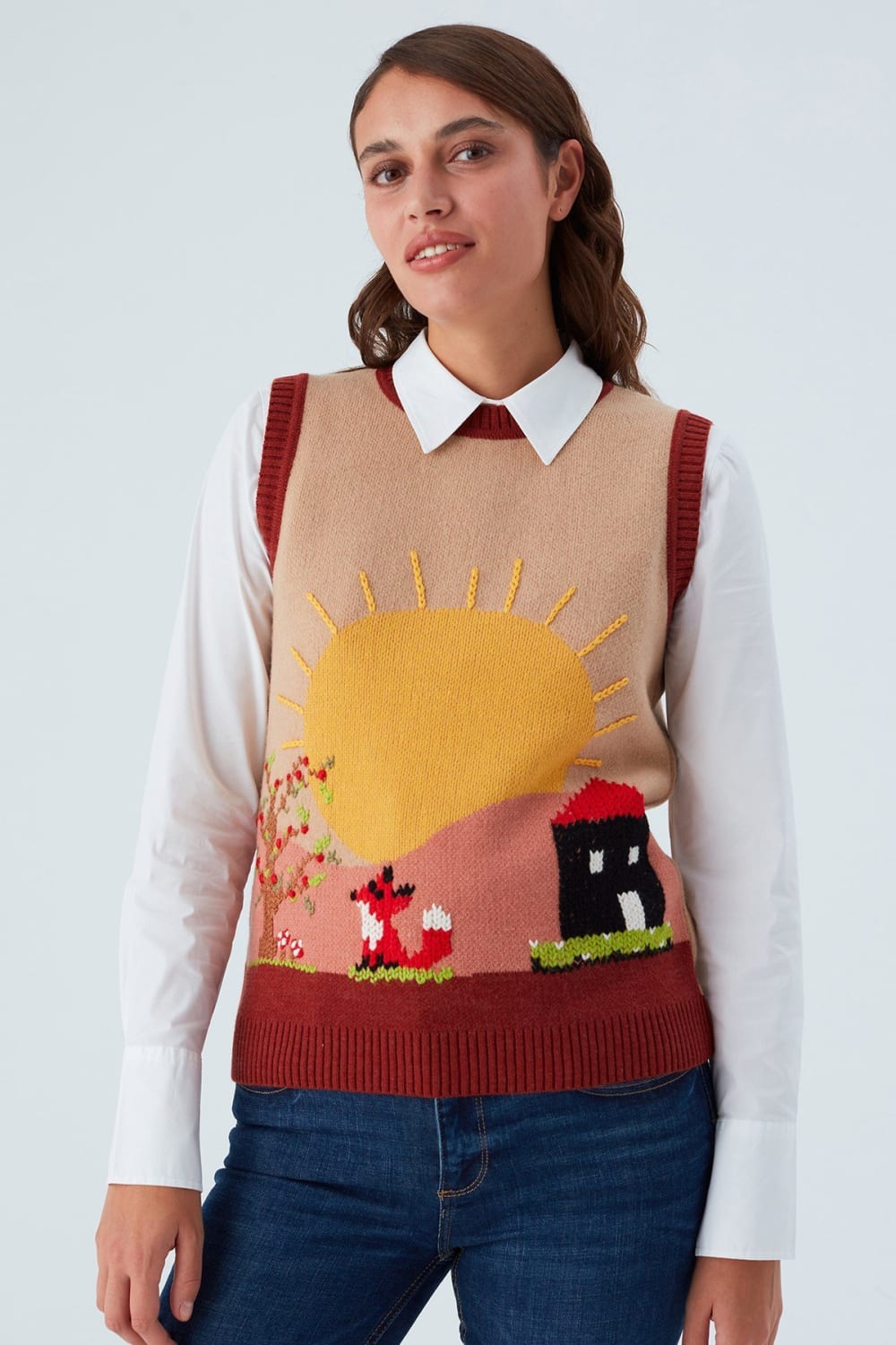 Peraluna-Sunny Vest El İşlemeli Kadın Triko Süveter-Kazak & Triko-2-Milagron.com