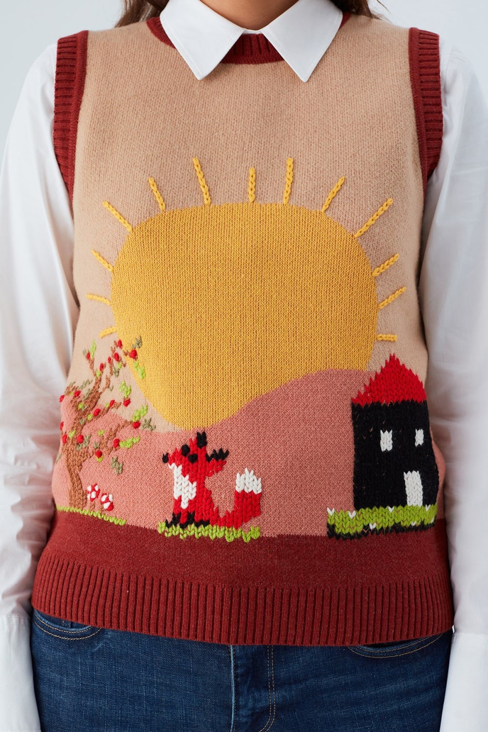Peraluna-Sunny Vest El İşlemeli Kadın Triko Süveter-Kazak & Triko-5-Milagron.com