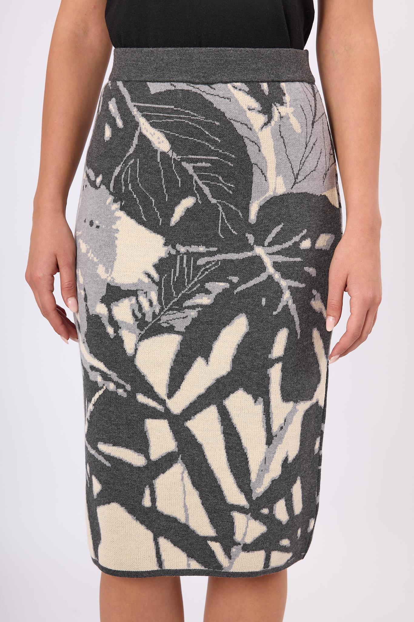 Peraluna-Susan Jakarlı Diz Altı Triko Etek Ekru/Antrasit-Etek-6-Milagron.com