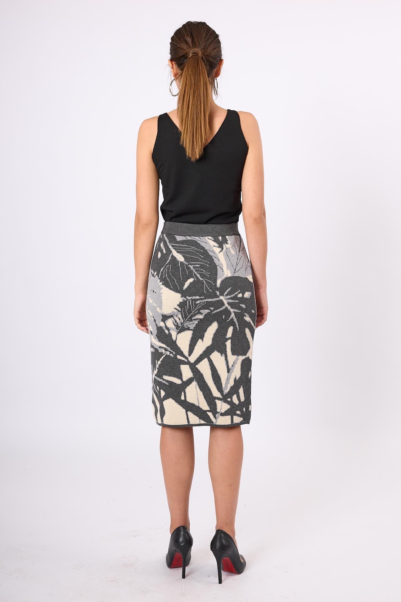 Peraluna-Susan Jakarlı Diz Altı Triko Etek Ekru/Antrasit-Etek-7-Milagron.com