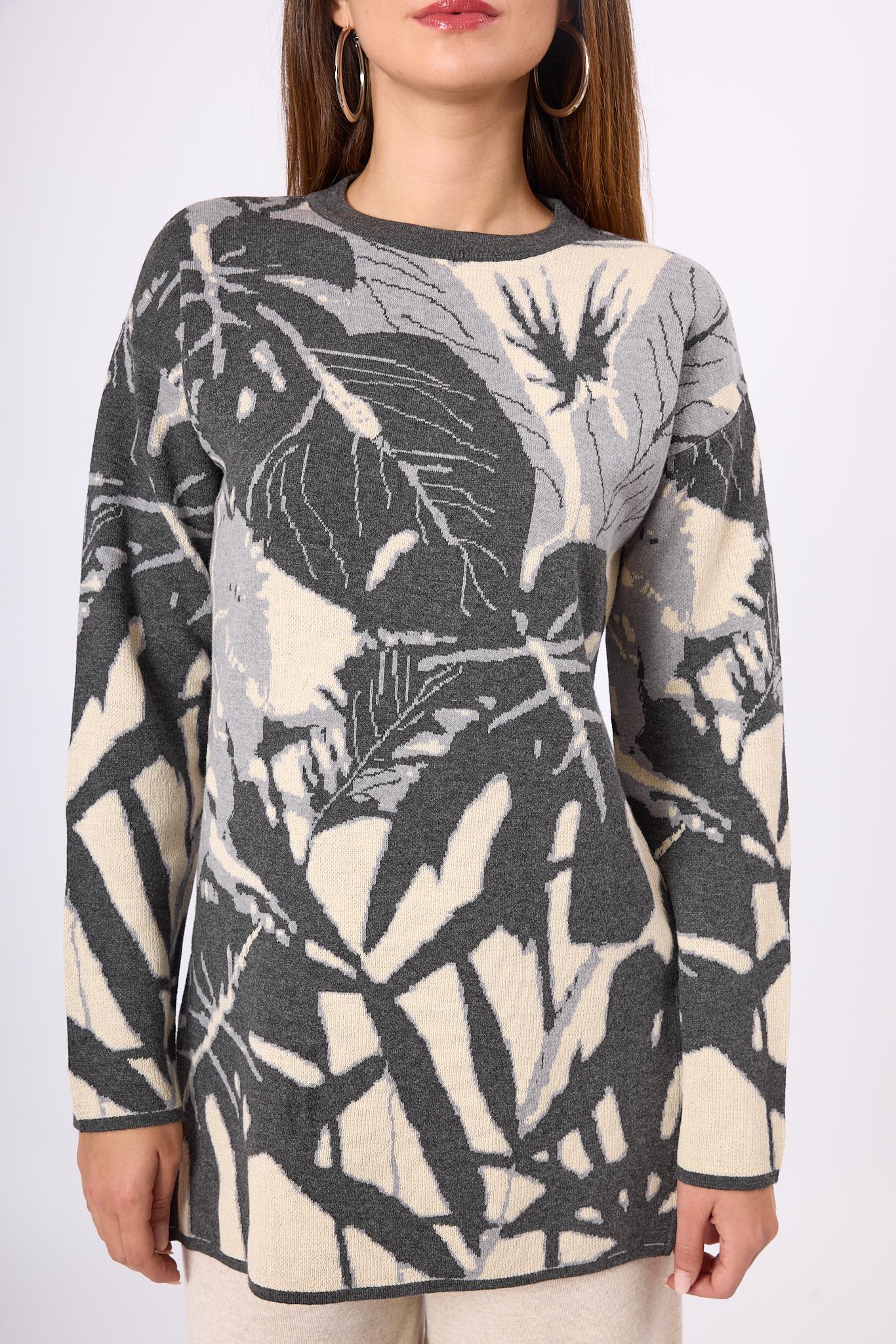 Peraluna-Susan Jakarlı Kadın Triko Tunik Ekru/Antrasit-Kazak & Triko-4-Milagron.com