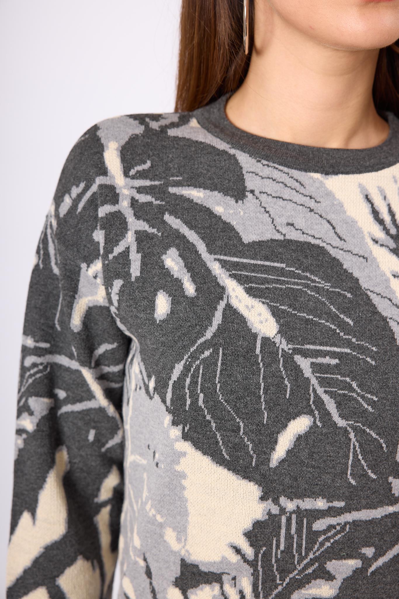 Peraluna-Susan Jakarlı Kadın Triko Tunik Ekru/Antrasit-Kazak & Triko-5-Milagron.com