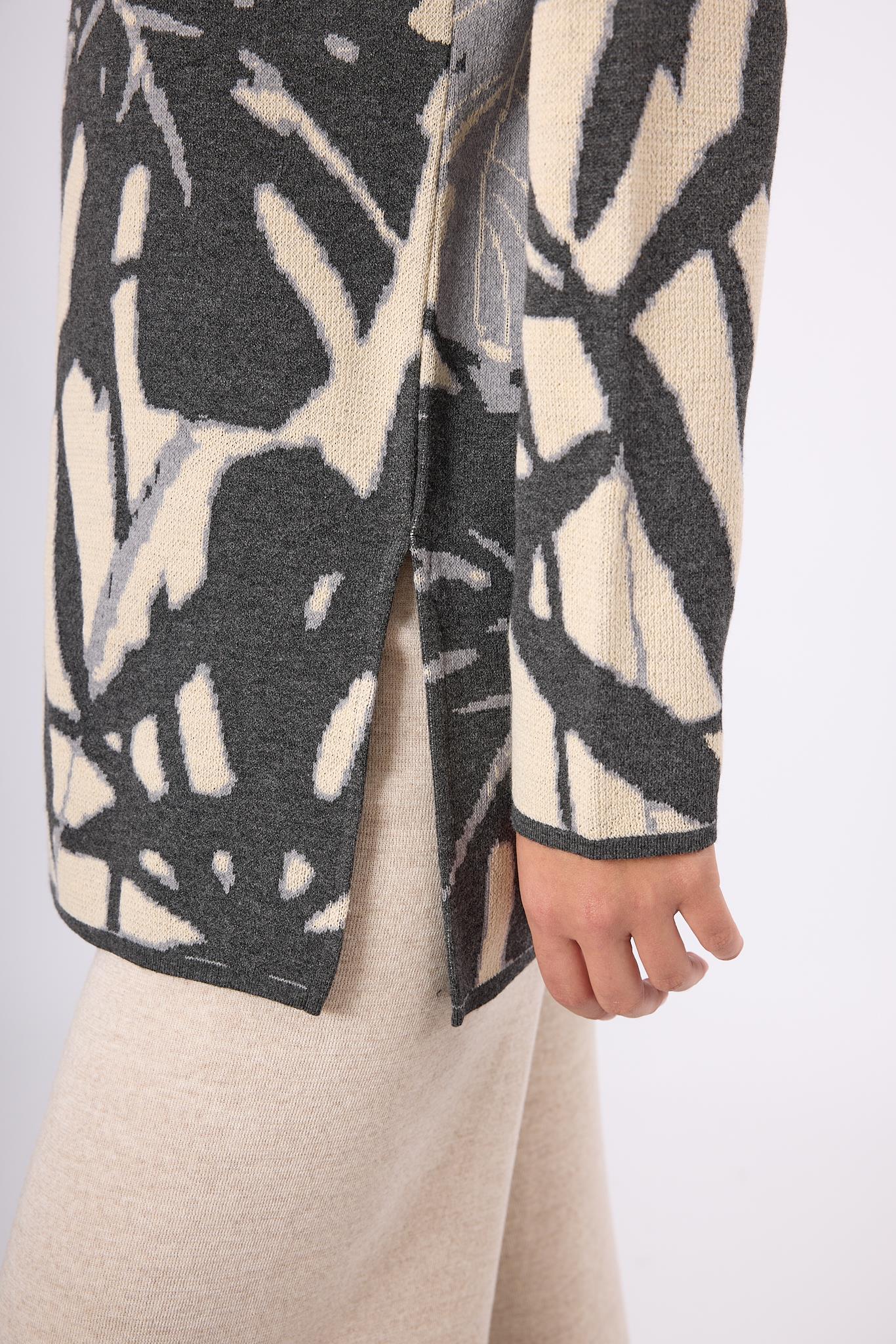 Peraluna-Susan Jakarlı Kadın Triko Tunik Ekru/Antrasit-Kazak & Triko-6-Milagron.com