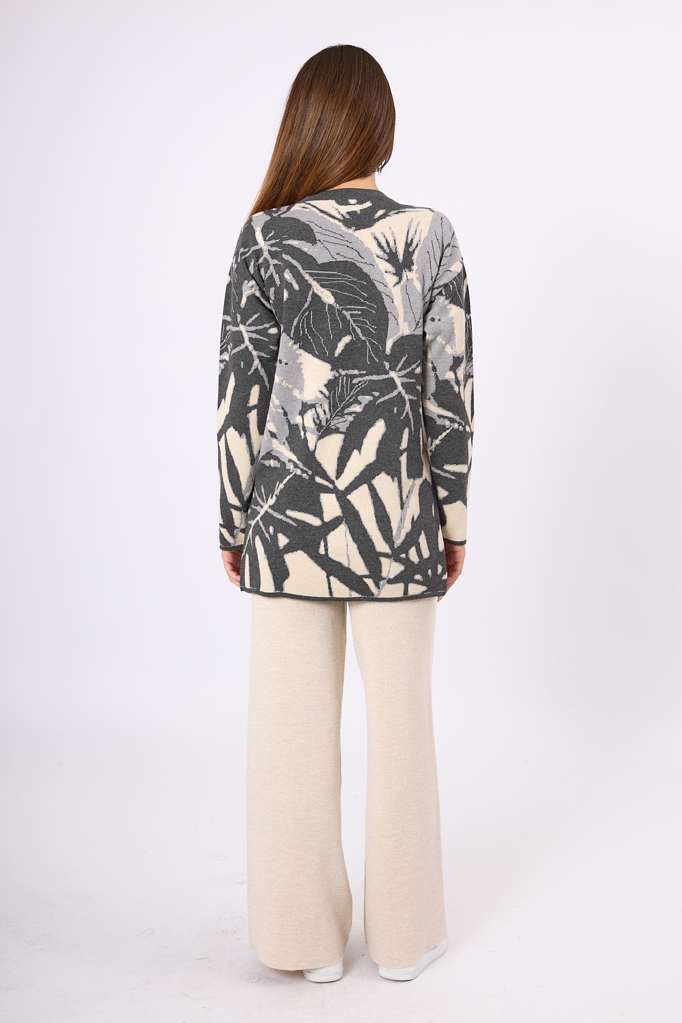 Peraluna-Susan Jakarlı Kadın Triko Tunik Ekru/Antrasit-Kazak & Triko-9-Milagron.com
