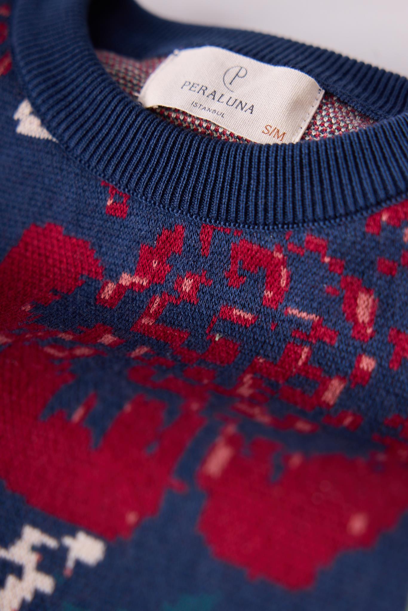 Peraluna-Sweet Dreams Çiçek Jakarlı Kadın Triko Kazak İndigo Multi-Kazak & Triko-7-Milagron.com