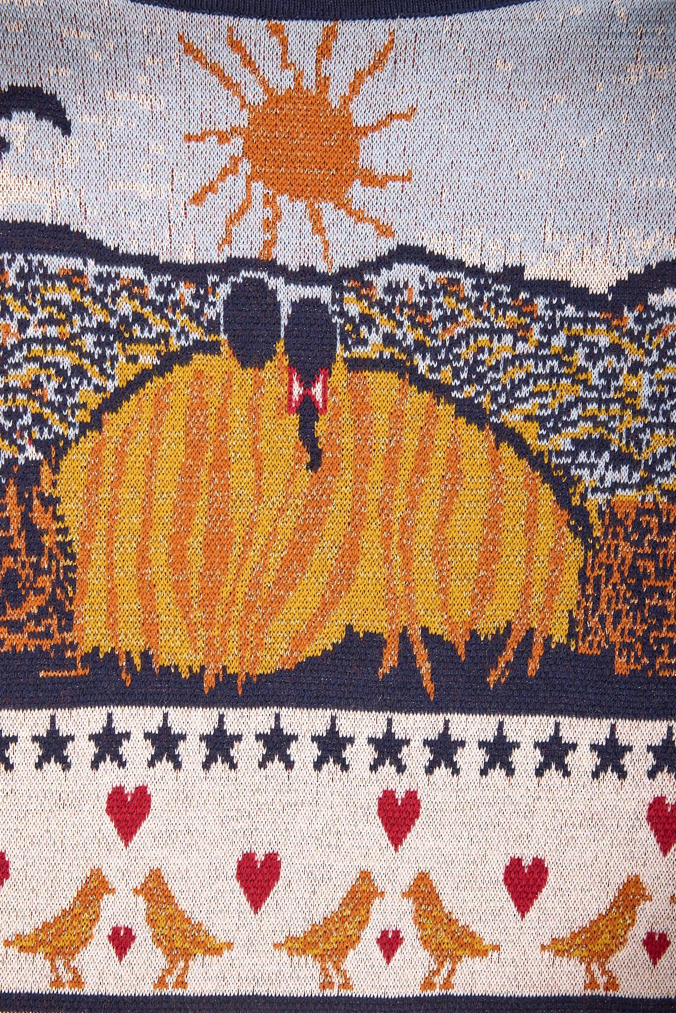 Peraluna-Sweet Memories Jakarlı Kadın Uzun Triko Kimono Lacivert Multi-Kimono-5-Milagron.com