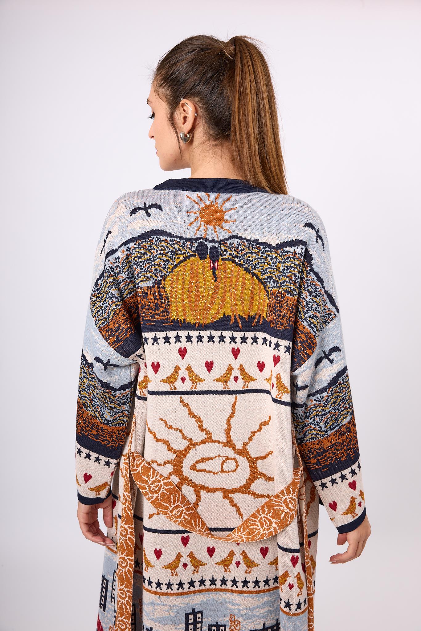 Peraluna-Sweet Memories Jakarlı Kadın Uzun Triko Kimono Lacivert Multi-Kimono-9-Milagron.com