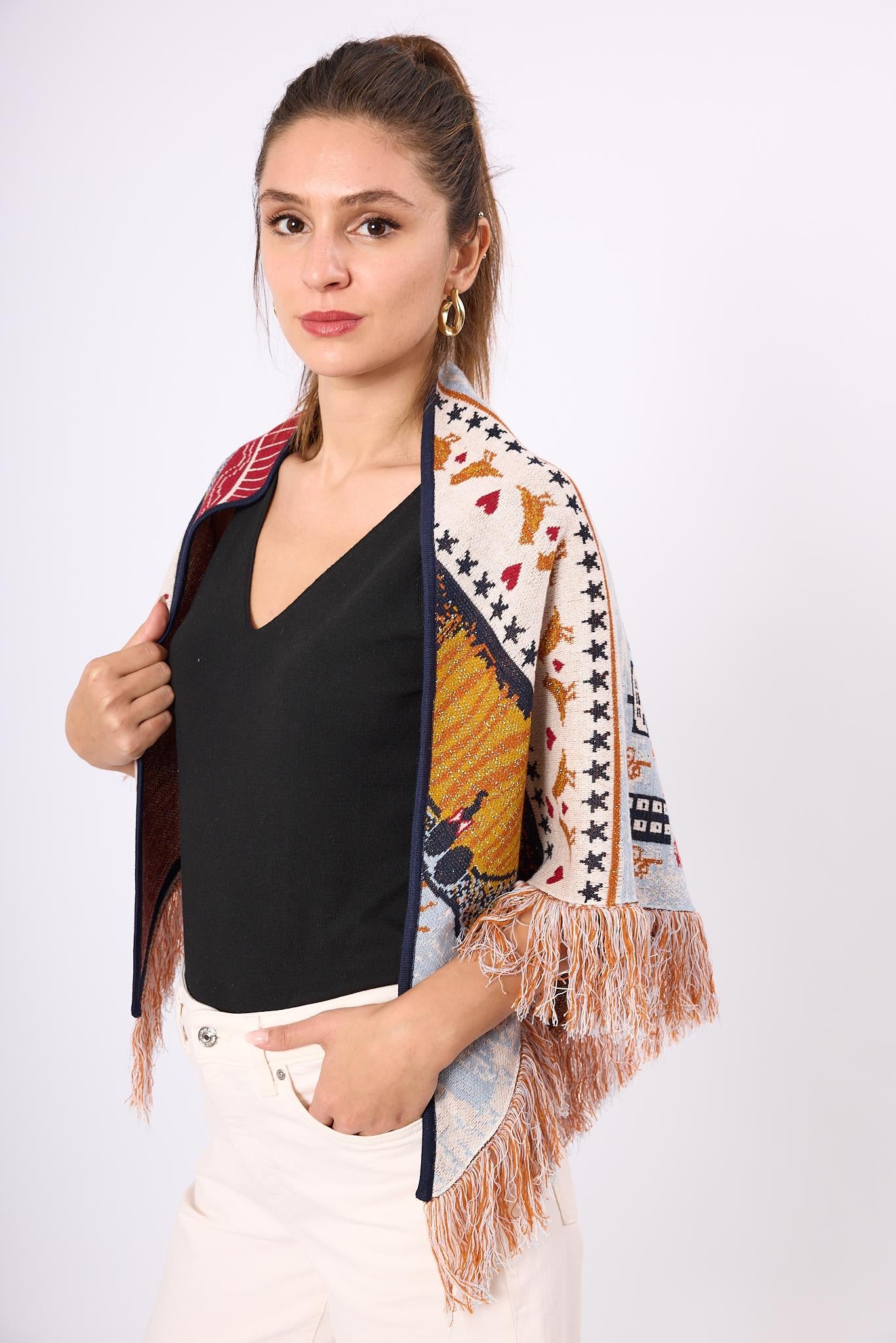 Peraluna Sweet Memories Jakarlı Triko Şal - Lacivert Multi