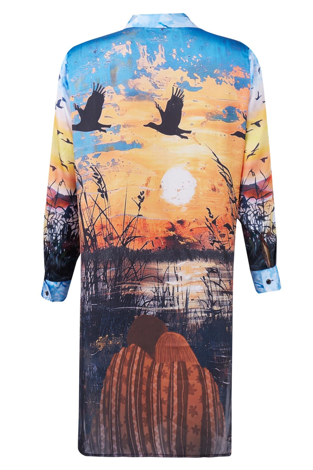 Peraluna-Sweet Memories Long Shirt Dress Manzara Baskılı 120 Cm Saten Uzun Gömlek Elbise-Elbise-9-Milagron.com