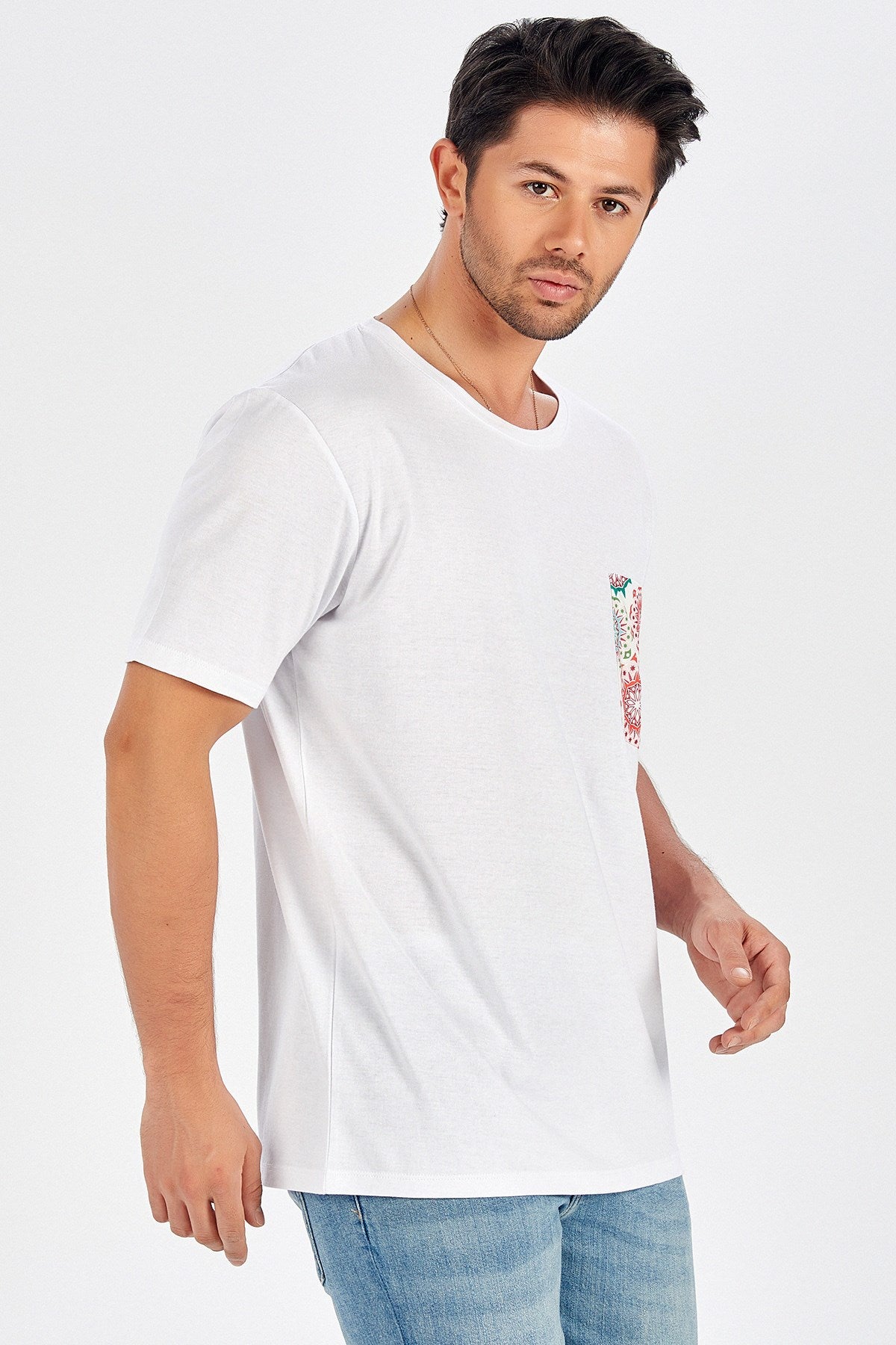Peraluna Tek Cepli Düz Kesim Uzun Erkek T-Shirt - Beyaz