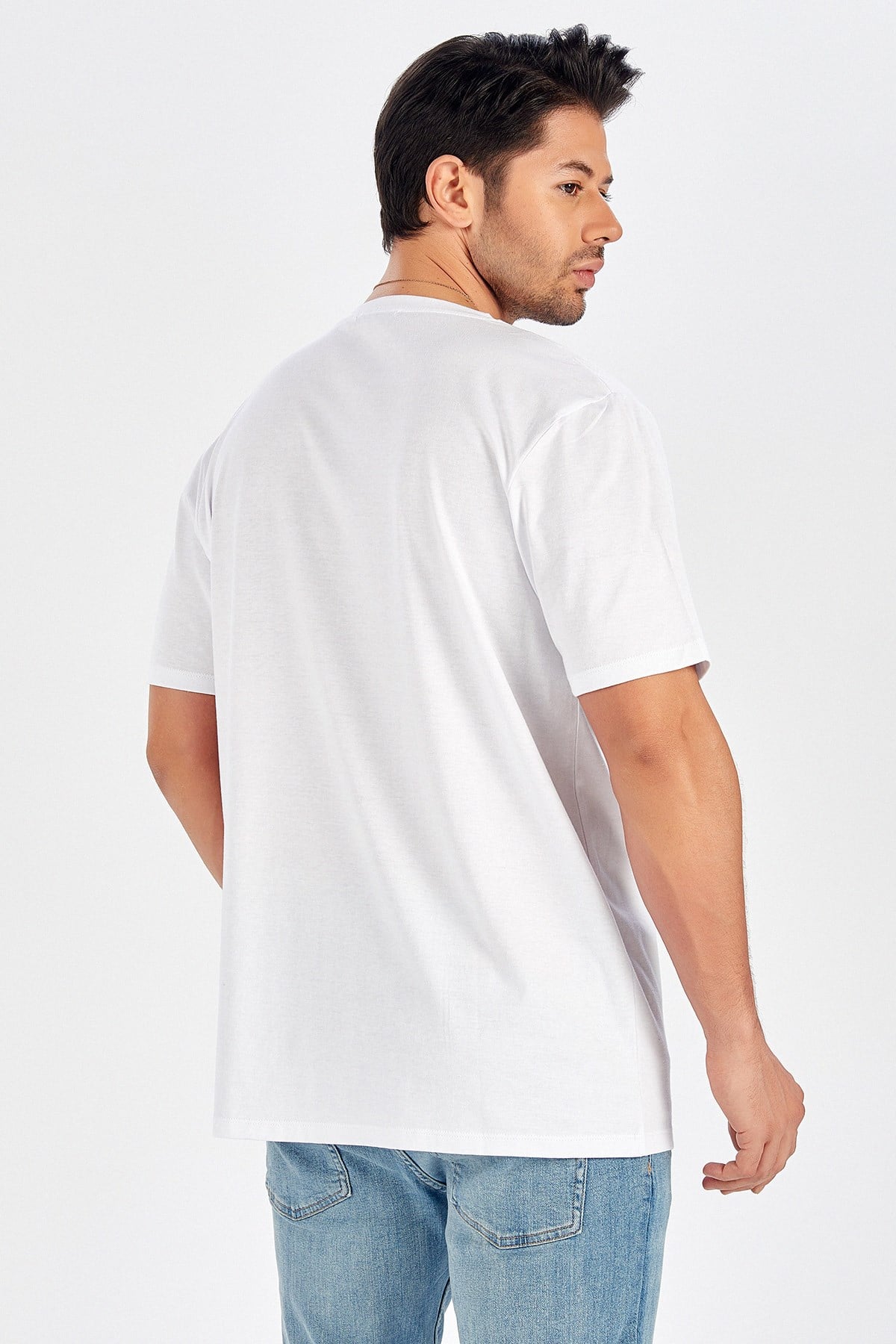 Peraluna Tek Cepli Düz Kesim Uzun Erkek T-Shirt - Beyaz