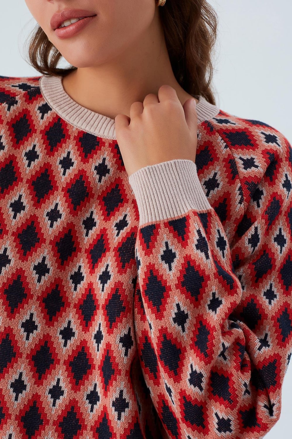 Peraluna-Trudy Pullover Baklava Desenli Standart Kesim Kadın Triko Kazak Multi-Kazak & Triko-3-Milagron.com