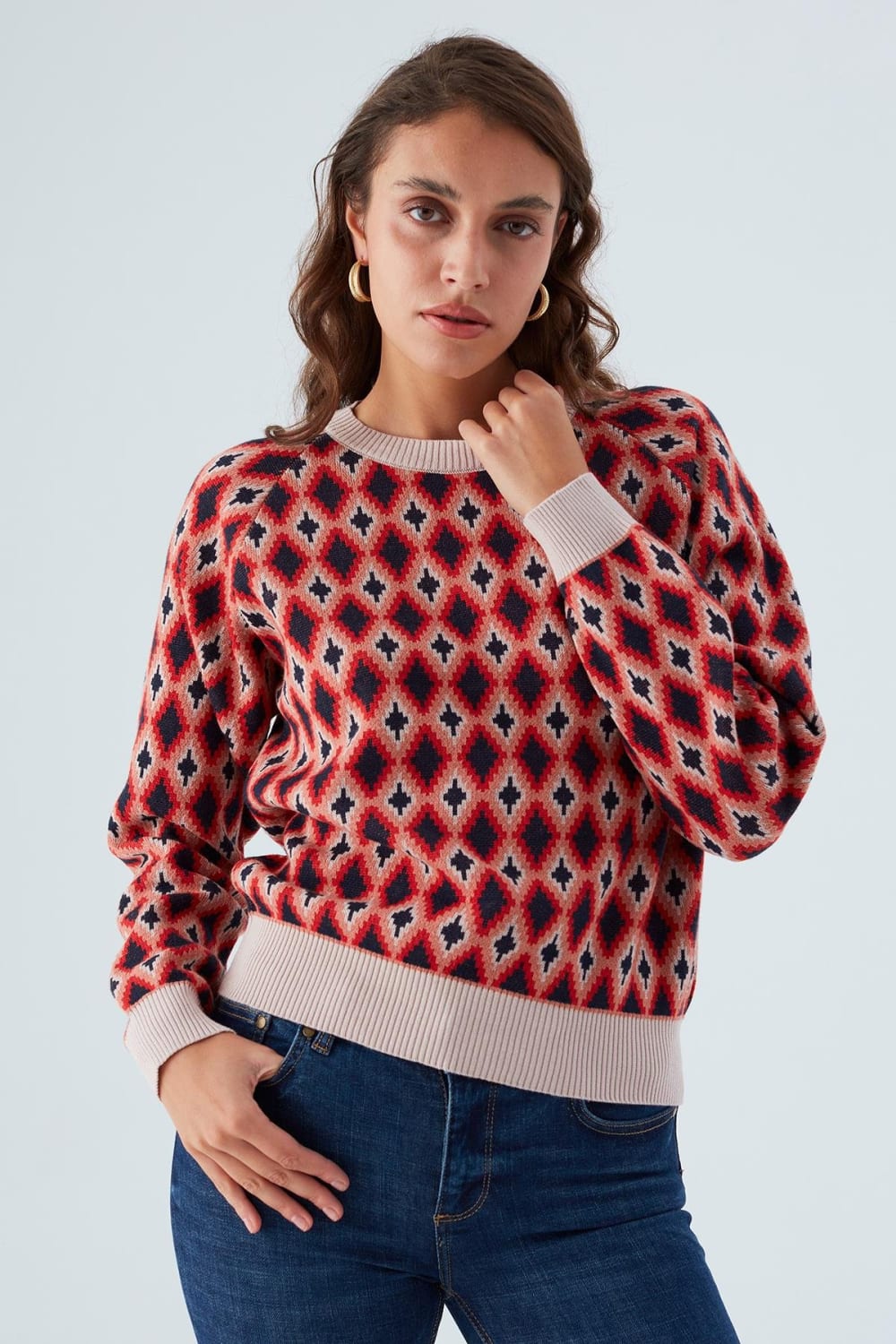 Peraluna-Trudy Pullover Baklava Desenli Standart Kesim Kadın Triko Kazak Multi-Kazak & Triko-4-Milagron.com