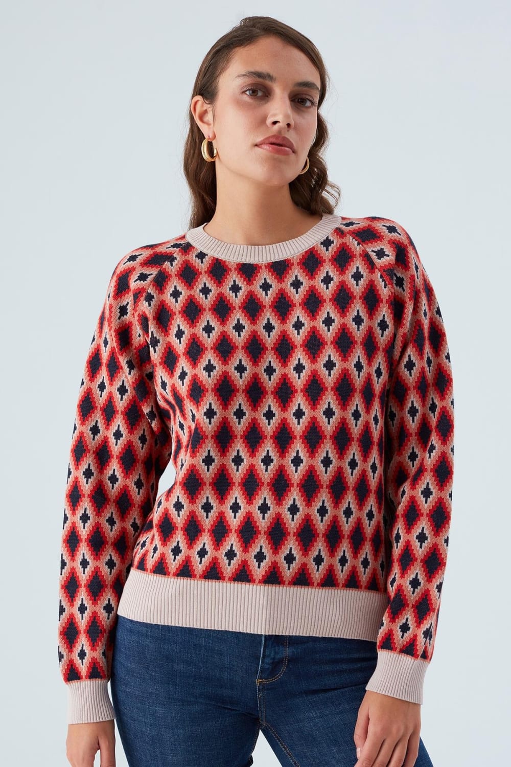 Peraluna-Trudy Pullover Baklava Desenli Standart Kesim Kadın Triko Kazak Multi-Kazak & Triko-5-Milagron.com