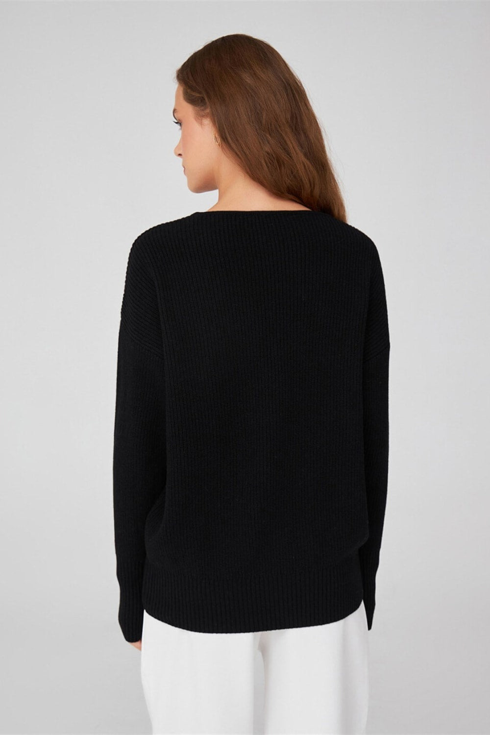 Peraluna-V Yaka Bol Kesim Kaşmir Karışım Kadın Triko Kazak-Kazak & Triko-22-Milagron.com