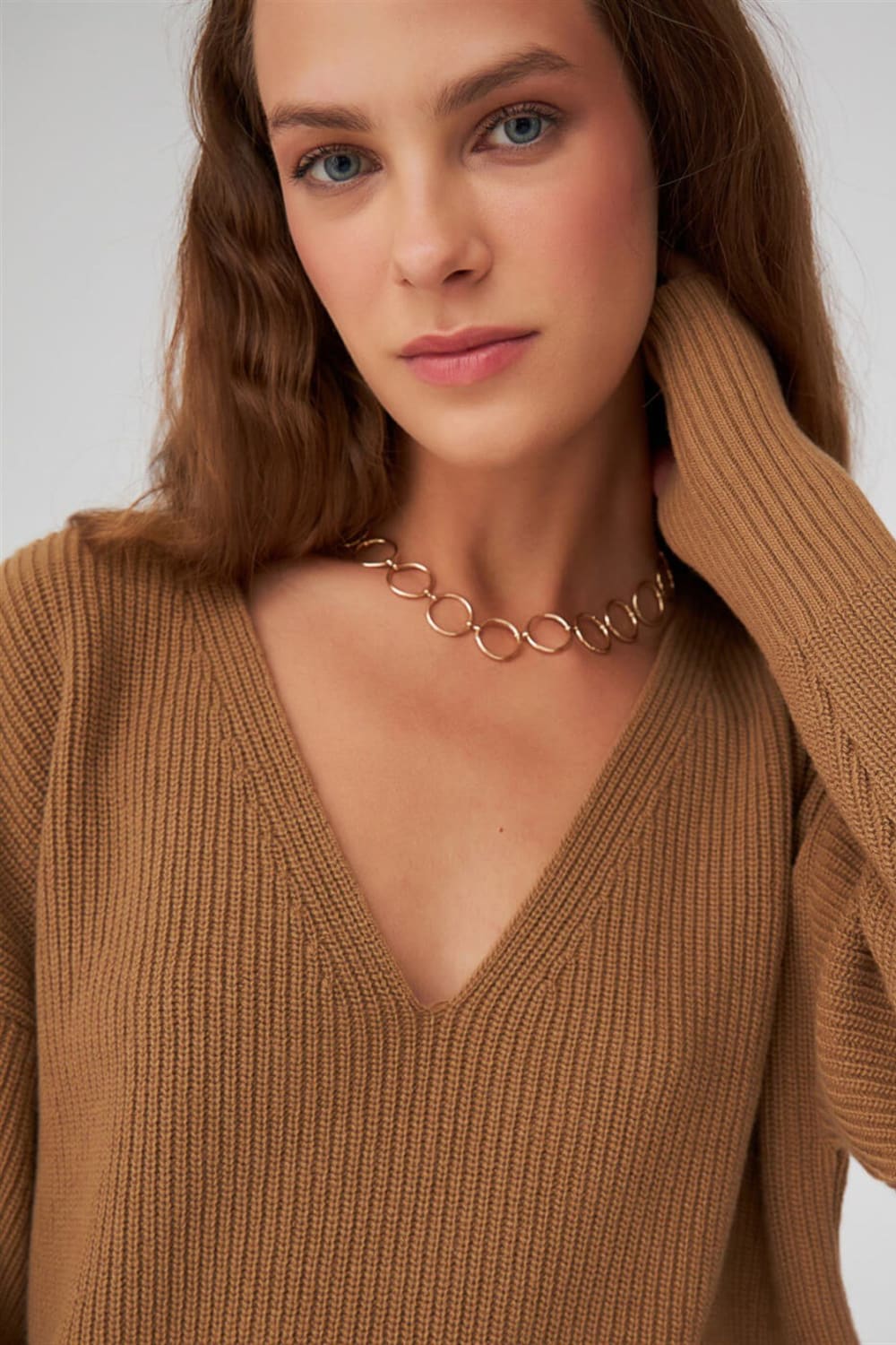 Peraluna-V Yaka Bol Kesim Kaşmir Karışım Kadın Triko Kazak-Kazak & Triko-28-Milagron.com