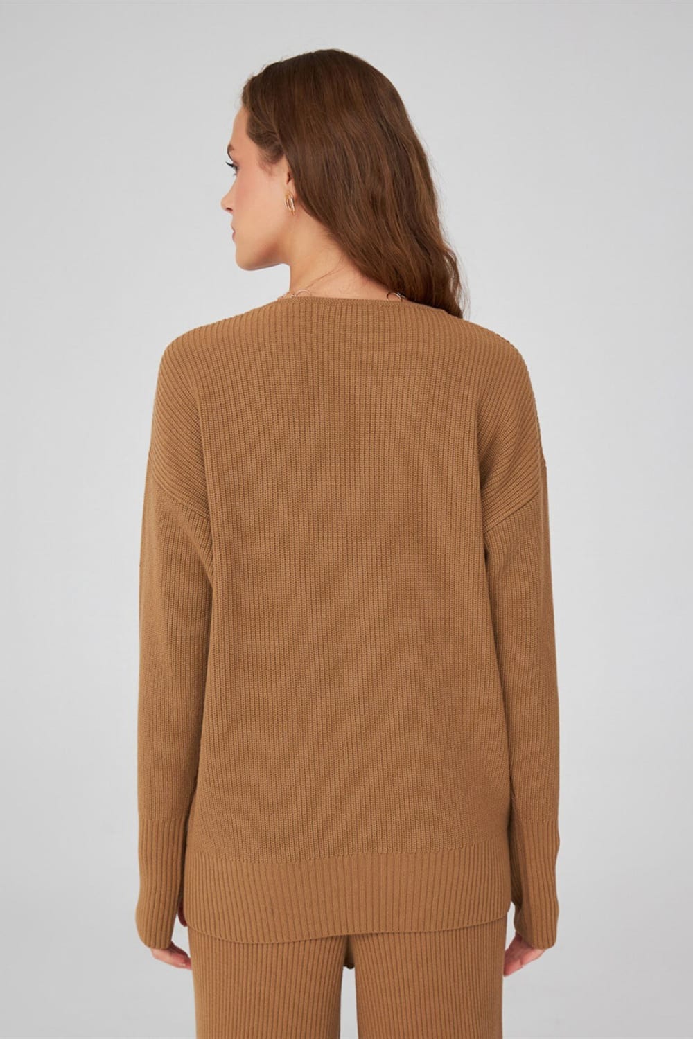 Peraluna-V Yaka Bol Kesim Kaşmir Karışım Kadın Triko Kazak-Kazak & Triko-29-Milagron.com