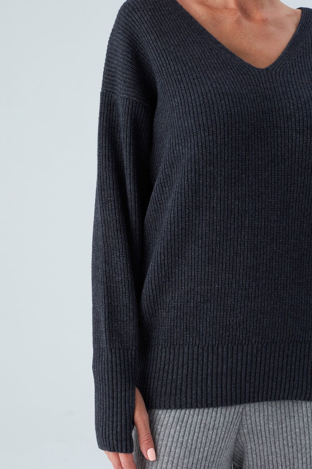 Peraluna-V Yaka Bol Kesim Kaşmir Karışım Kadın Triko Kazak-Kazak & Triko-9-Milagron.com