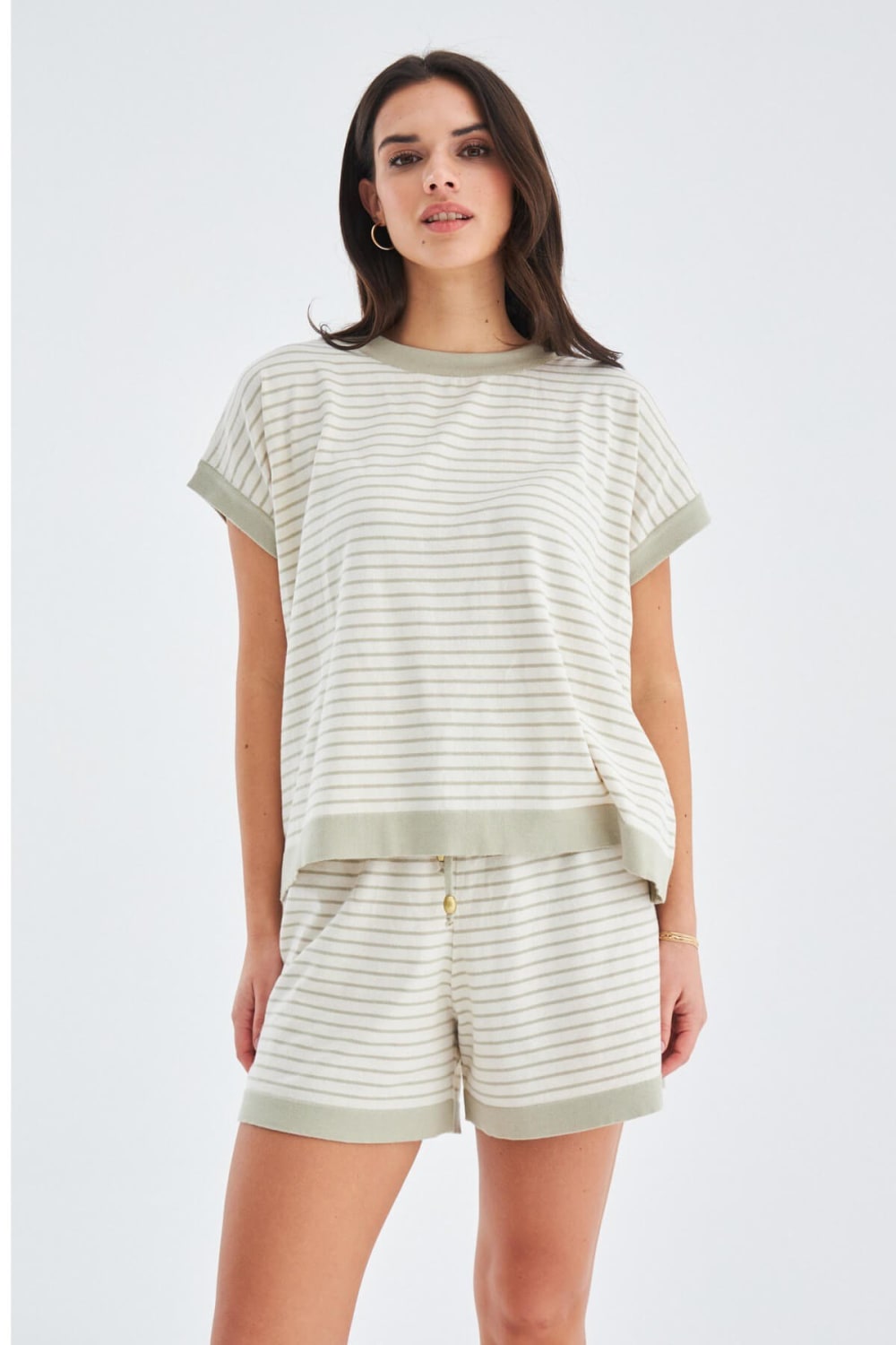 Peraluna-Vera Blouse & Shorts Pamuklu Yazlık Kadın Triko Şort Takım-Şort-1-Milagron.com