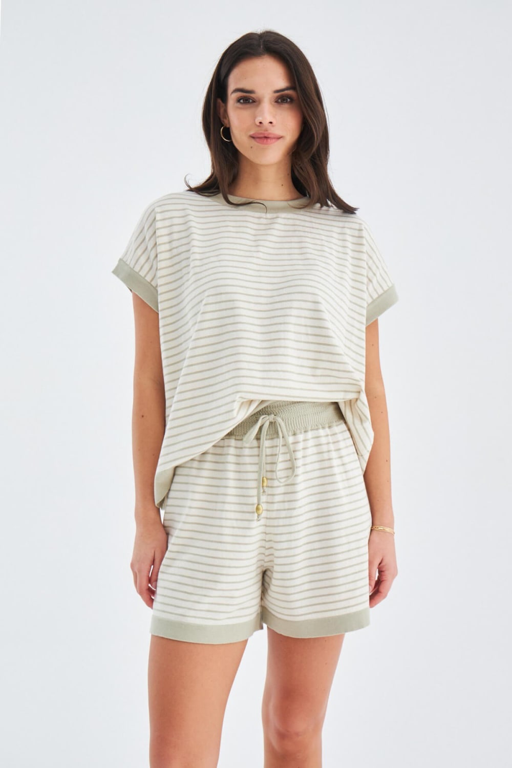 Peraluna-Vera Blouse & Shorts Pamuklu Yazlık Kadın Triko Şort Takım-Şort-7-Milagron.com