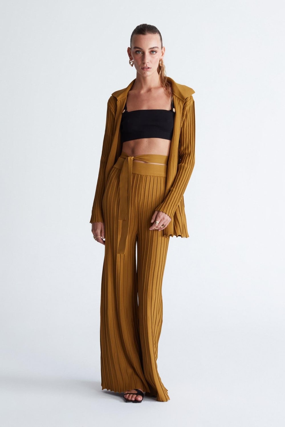 Peraluna-Viola Trousers Ribana Örgü Bel Lastikli Kadın Triko Pantolon -Pantolon-2-Milagron.com