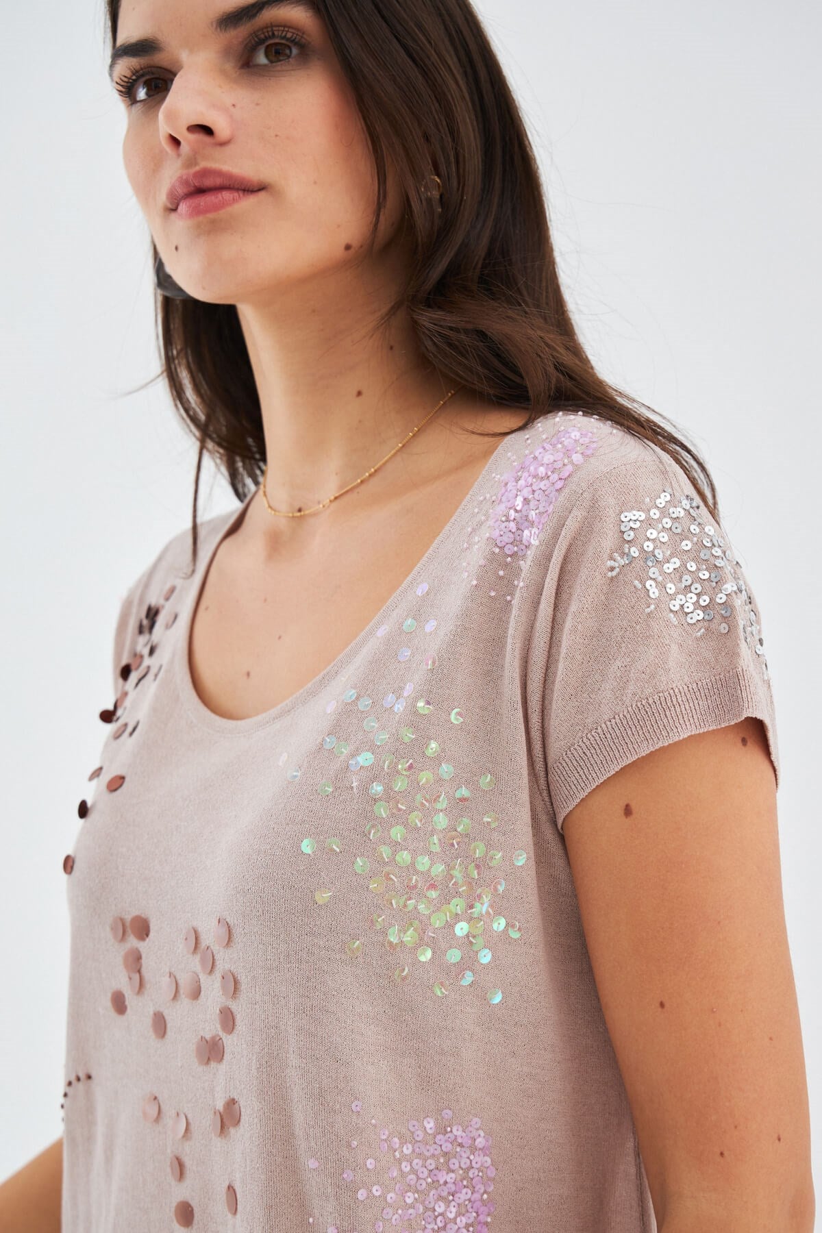 Peraluna-Yazlık Boncuk İşlemeli İnce Elbise Bej-Elbise-3-Milagron.com