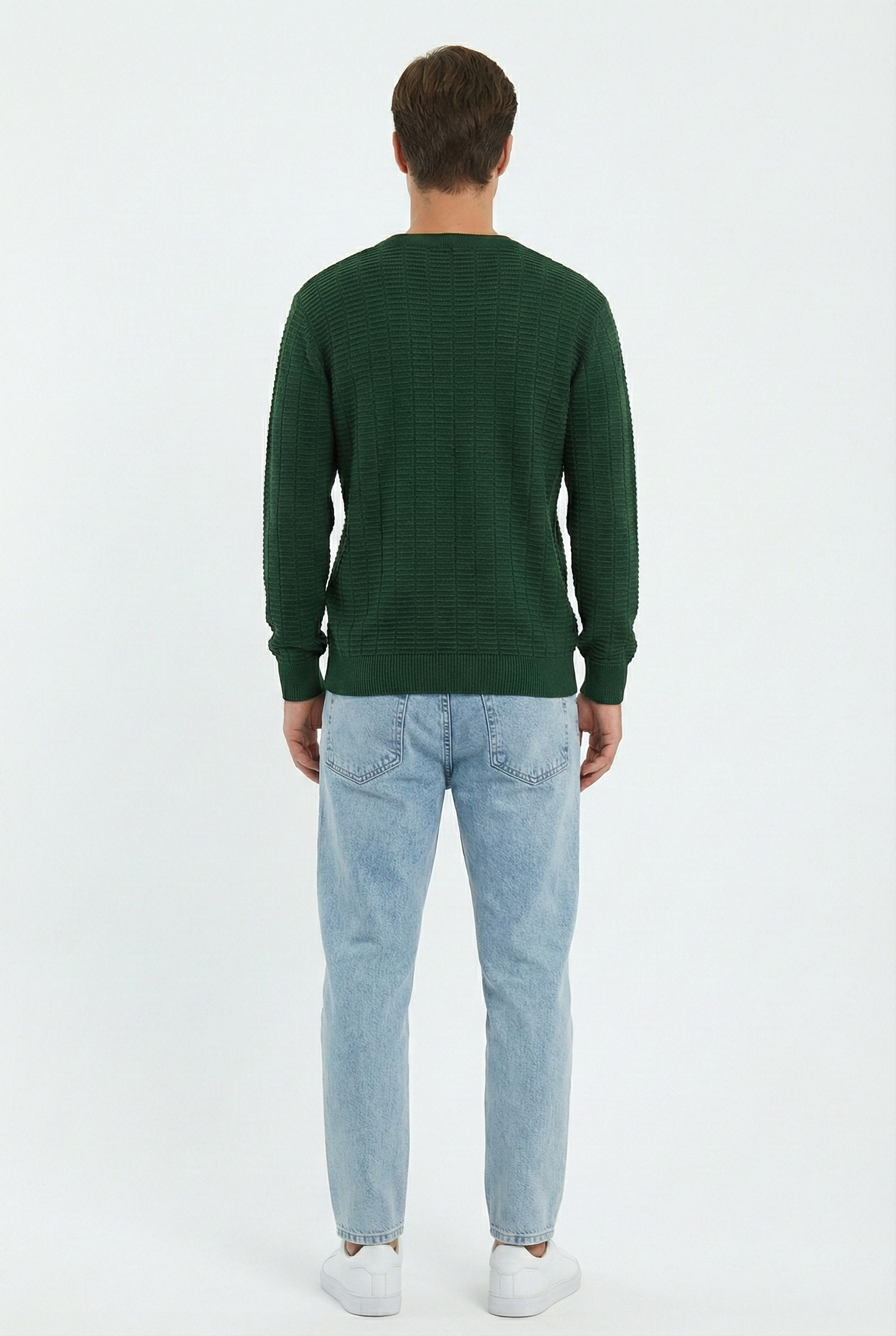 Peraluna Zacha 'V Neck' Neck Pullover Üç Boyut Çizgili Mevsimlik Erkek Triko Kazak - Yeşil