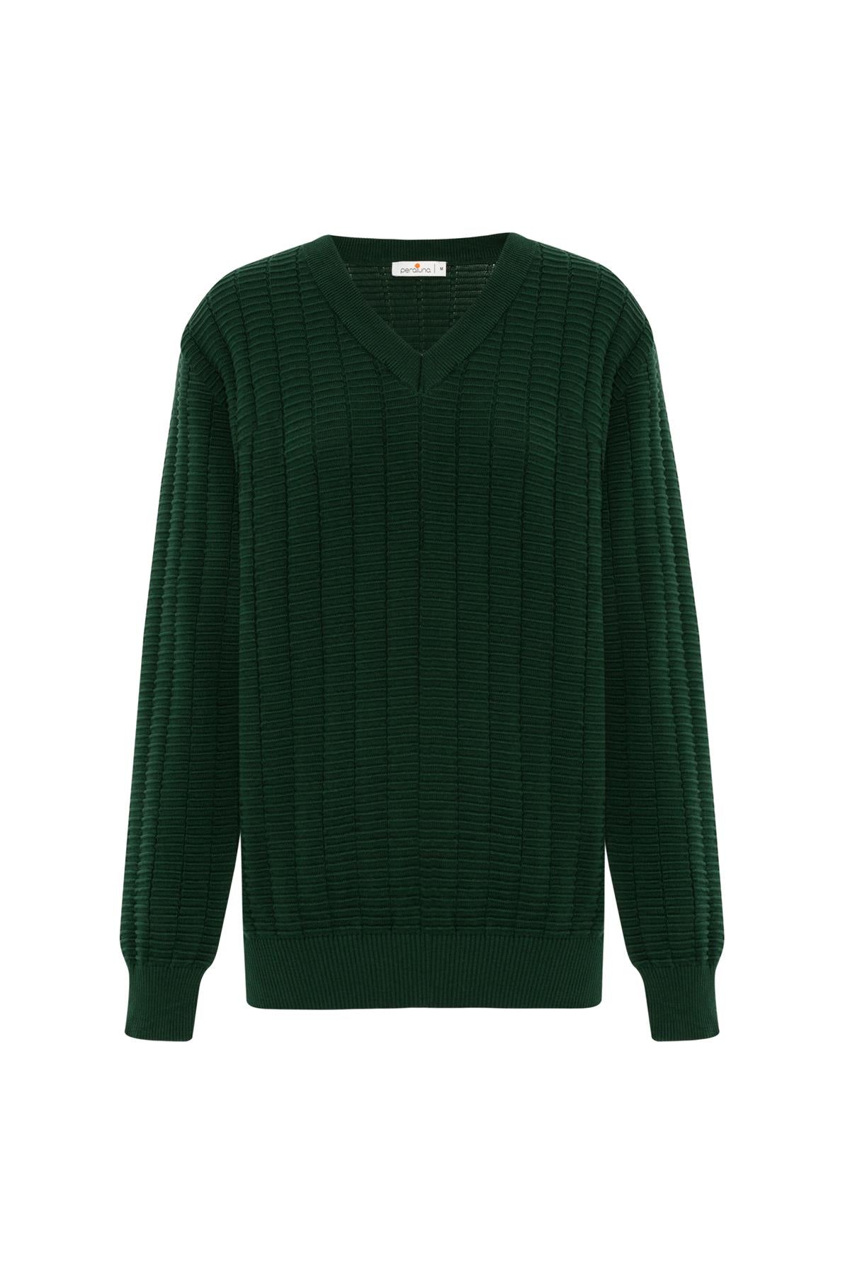 Peraluna Zacha 'V Neck' Neck Pullover Üç Boyut Çizgili Mevsimlik Erkek Triko Kazak - Yeşil