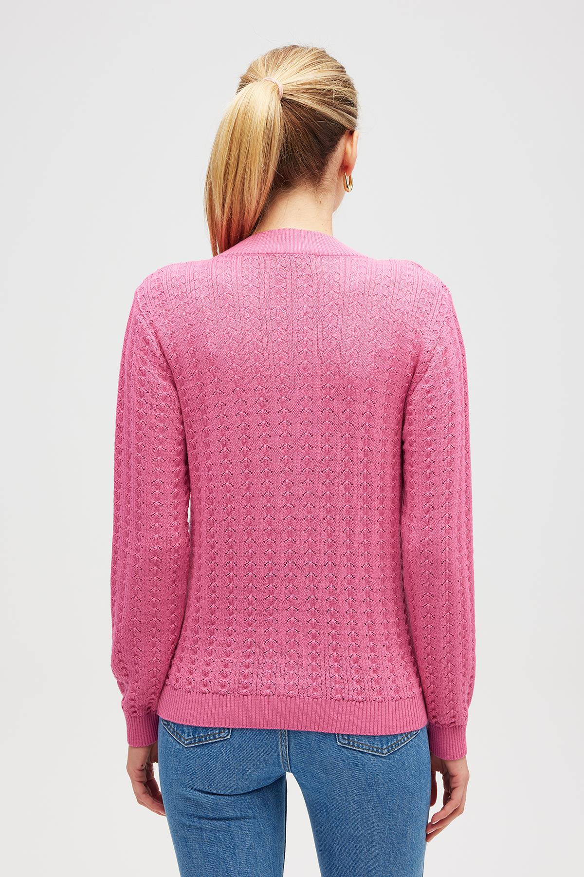Peraluna-Zoey Mini Kabartma örgülü Triko Hırka şeker Pembe-Hırka-9-Milagron.com