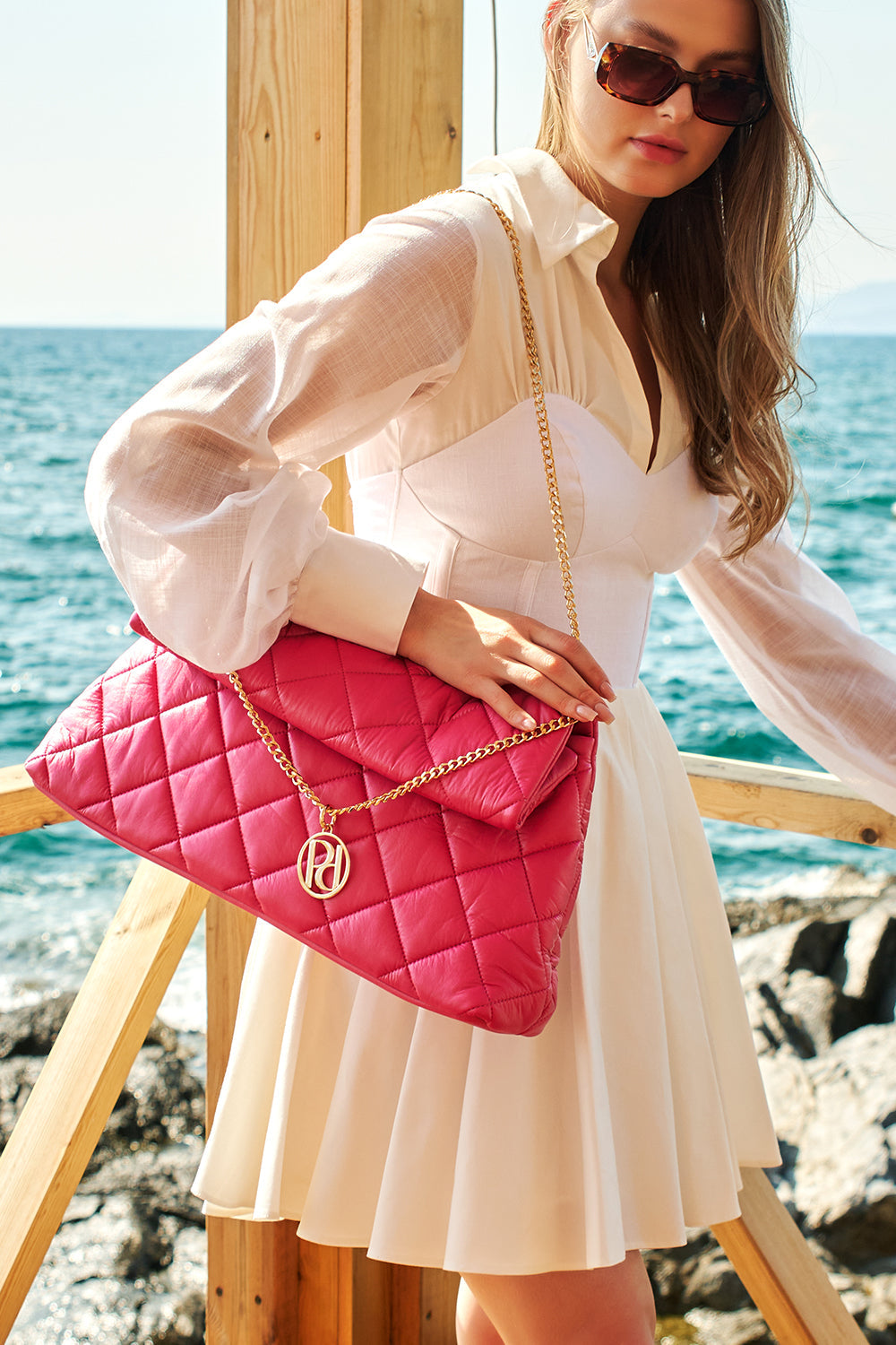 Petra Petrova-Fuşya Büyük Kapitone Çanta-Omuz Çantası-3-Milagron.com