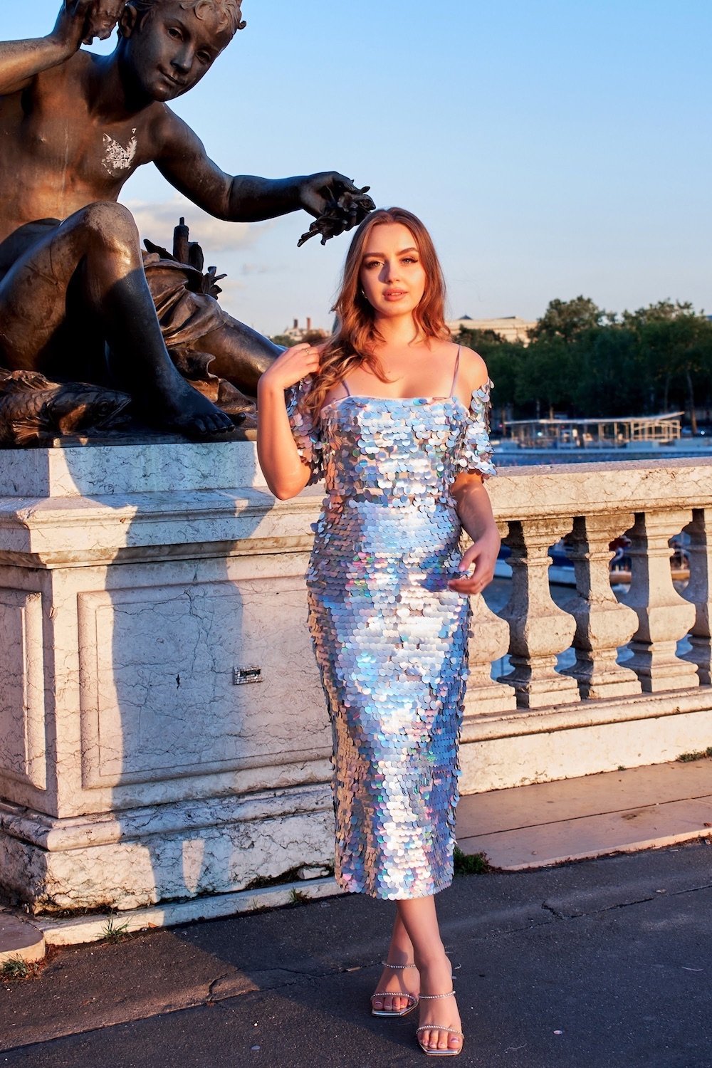 Petra Petrova-Gri Payetli Otrişli Midi Elbise Ve Bolero Takım Ari̇el-Elbise-4-Milagron.com